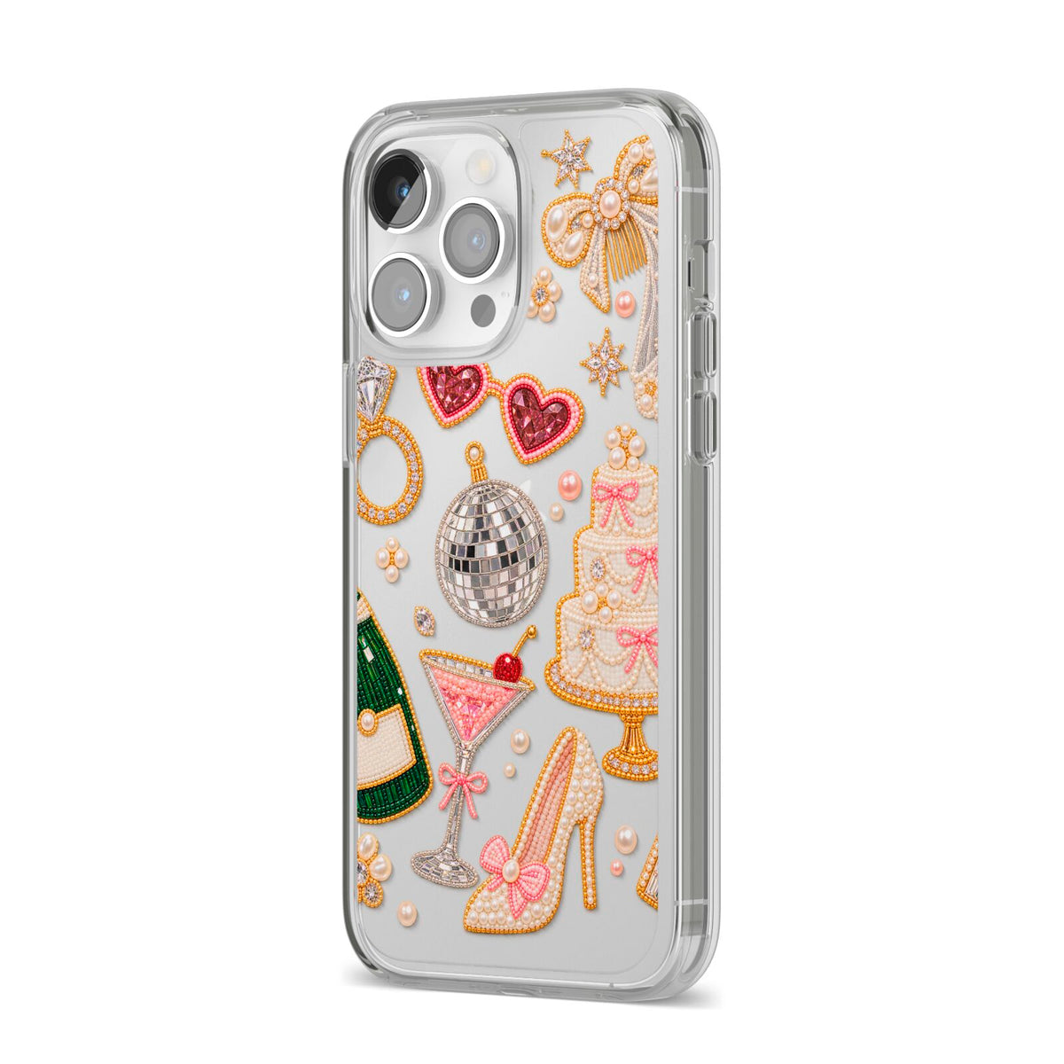 Bridal Afterparty iPhone 14 Pro Max Clear Tough Case Silver Angled Image