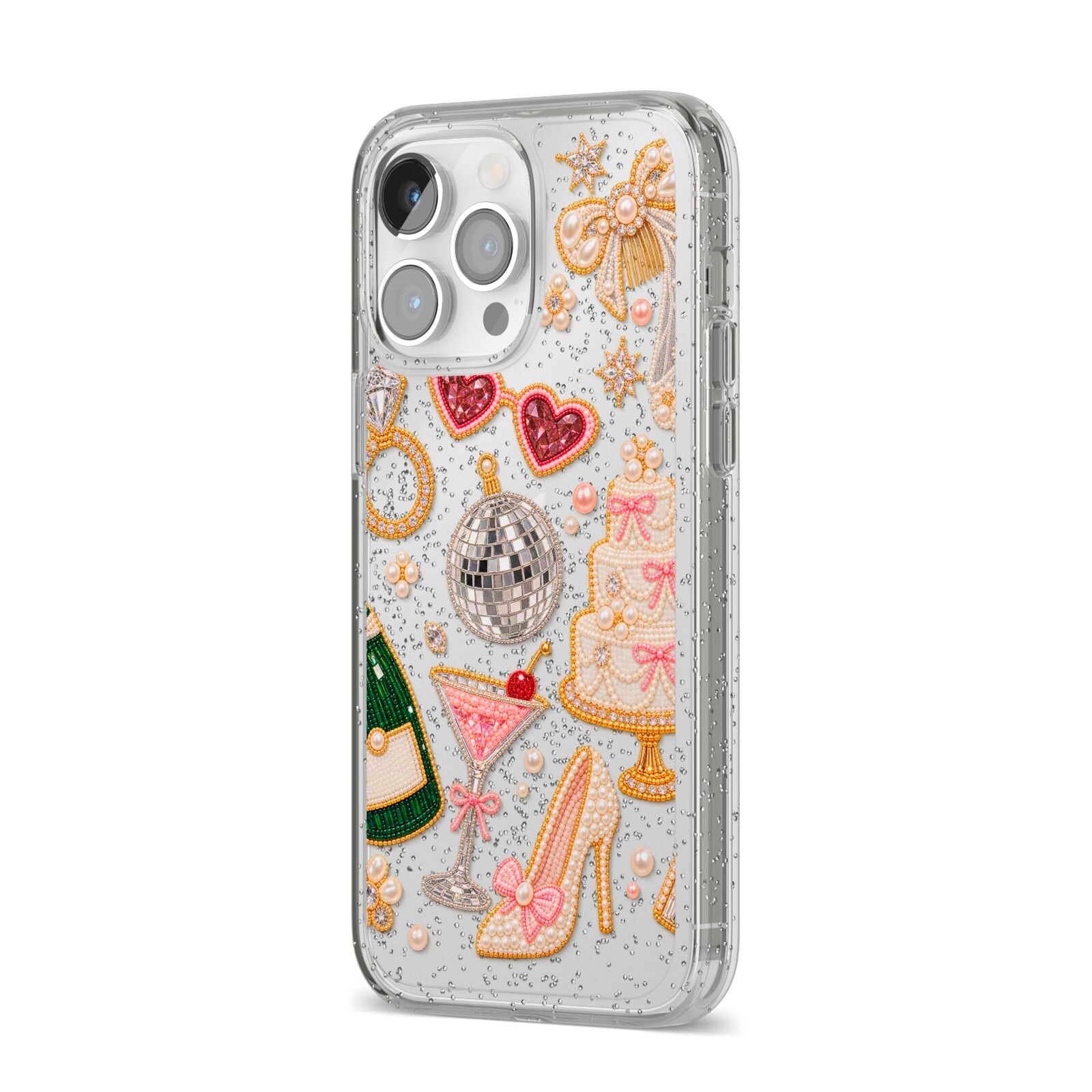 Bridal Afterparty iPhone 14 Pro Max Glitter Tough Case Silver Angled Image