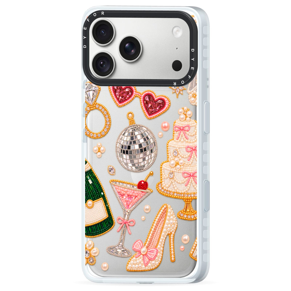 Bridal Afterparty iPhone 18 Pro Max Black Impact Pre order Case Side Angle on Silver phone