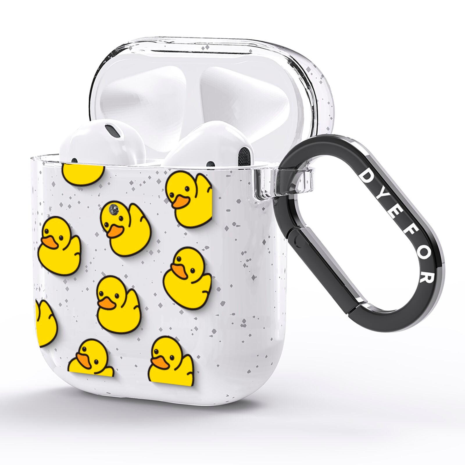 Bright Yellow Rubber Duck Pattern AirPods Glitter Case Side Image