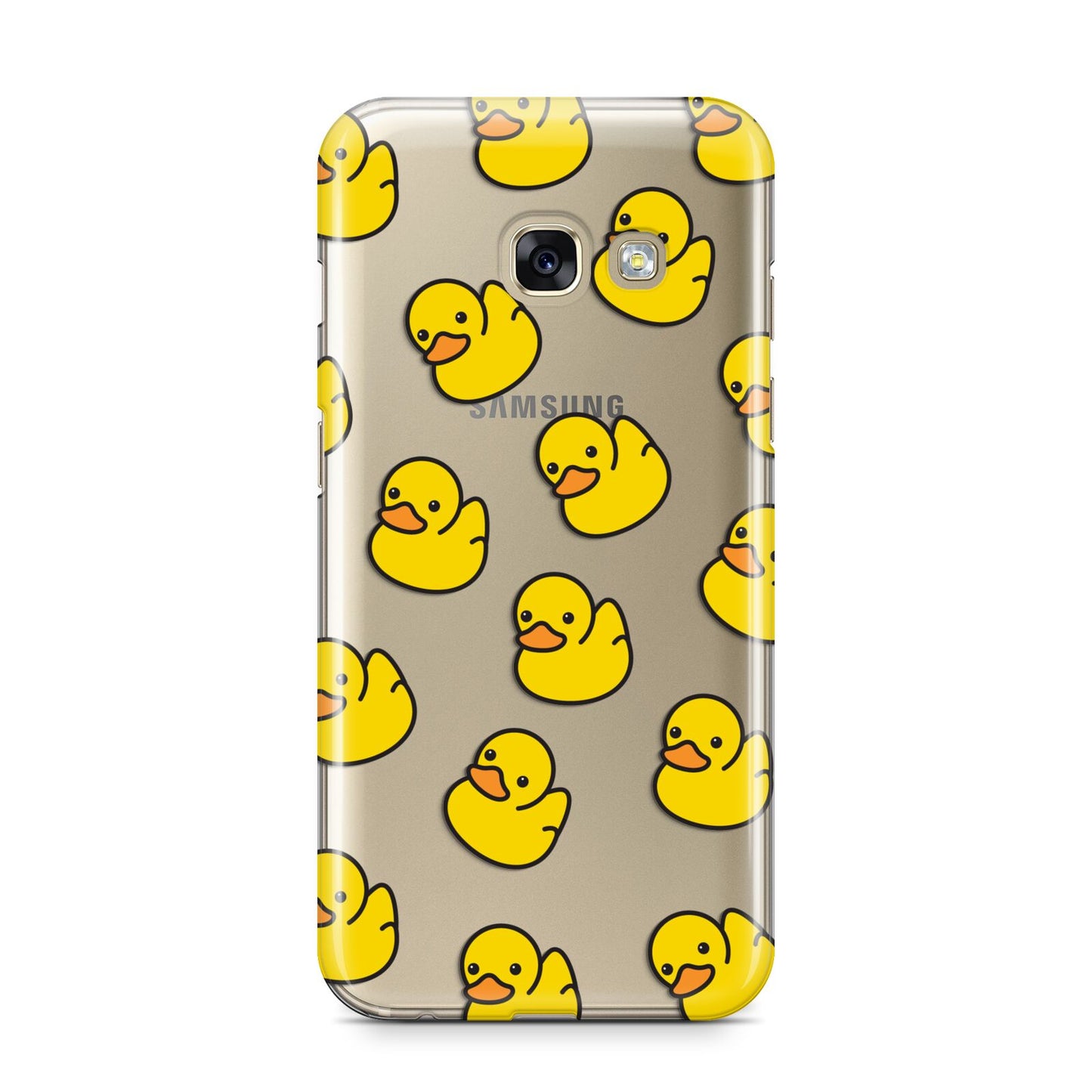 Bright Yellow Rubber Duck Pattern Samsung Galaxy A3 2017 Case on gold phone