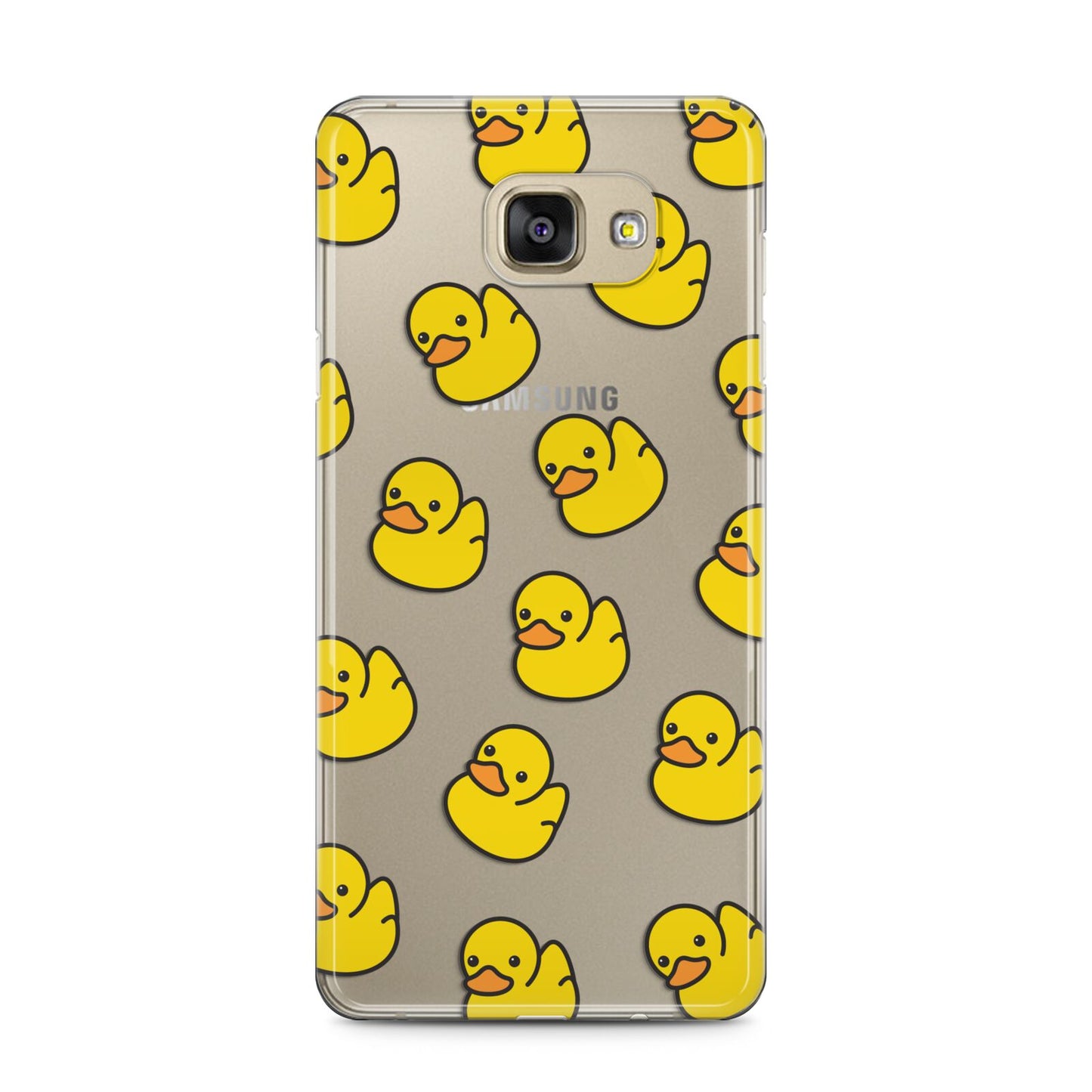 Bright Yellow Rubber Duck Pattern Samsung Galaxy A5 2016 Case on gold phone