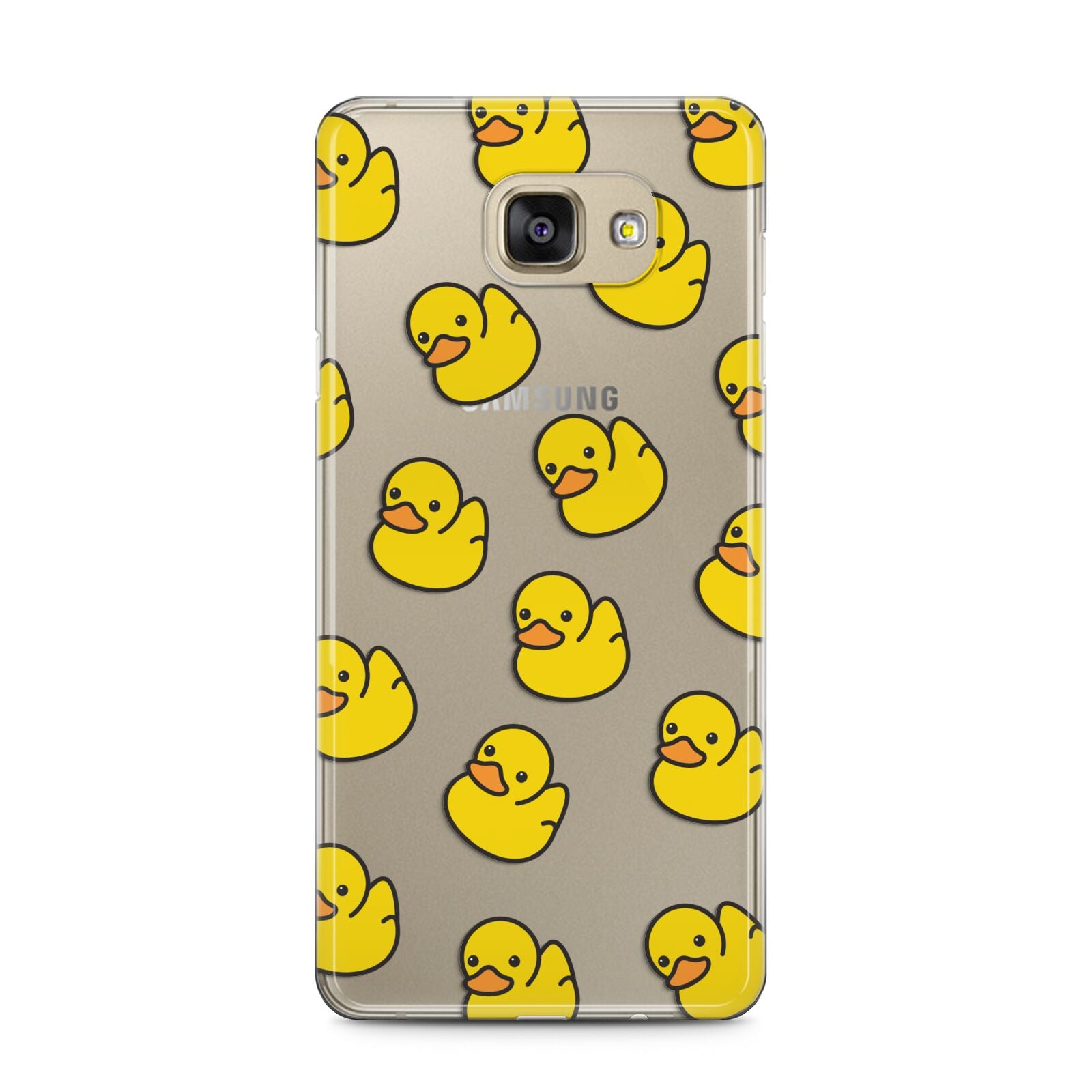 Bright Yellow Rubber Duck Pattern Samsung Galaxy A5 2016 Case on gold phone