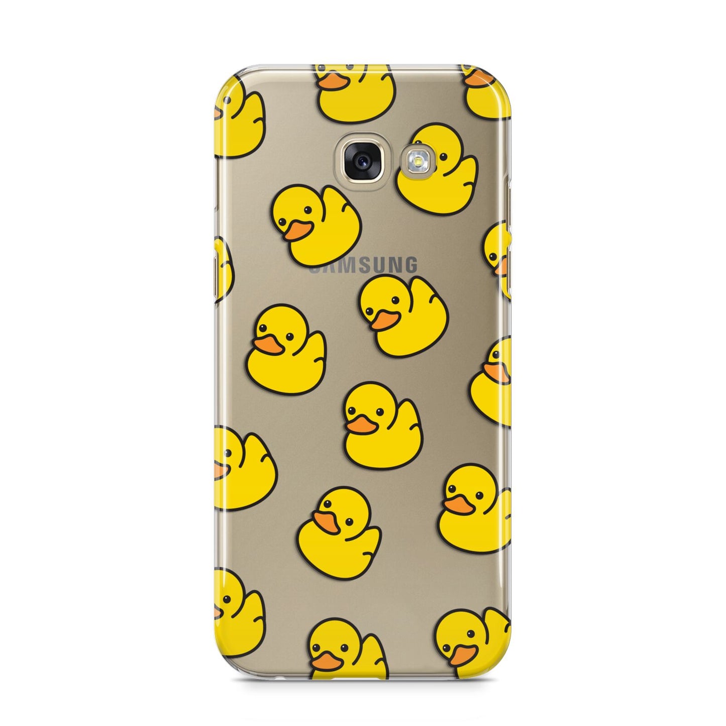 Bright Yellow Rubber Duck Pattern Samsung Galaxy A5 2017 Case on gold phone