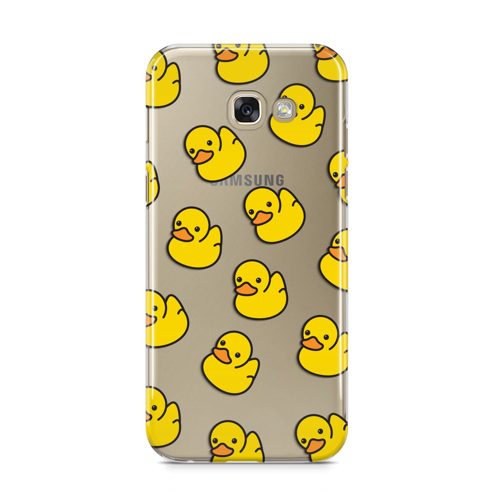 Bright Yellow Rubber Duck Pattern Samsung Galaxy A5 2017 Case on gold phone