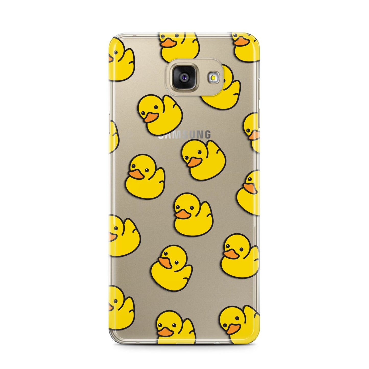 Bright Yellow Rubber Duck Pattern Samsung Galaxy A7 2016 Case on gold phone