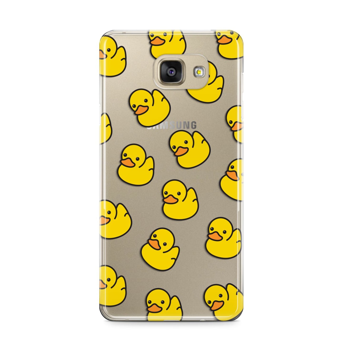 Bright Yellow Rubber Duck Pattern Samsung Galaxy A9 2016 Case on gold phone