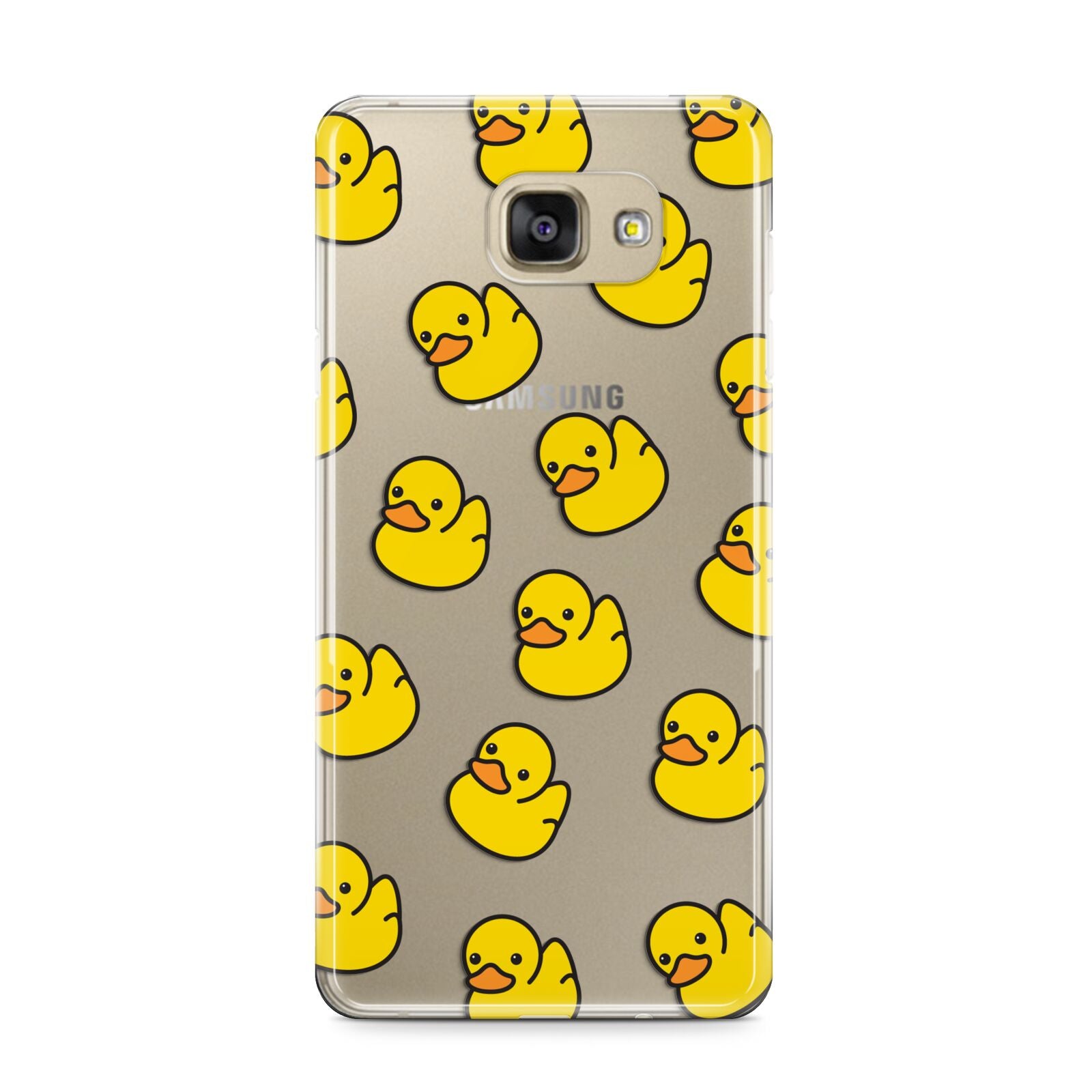 Bright Yellow Rubber Duck Pattern Samsung Galaxy A9 2016 Case on gold phone