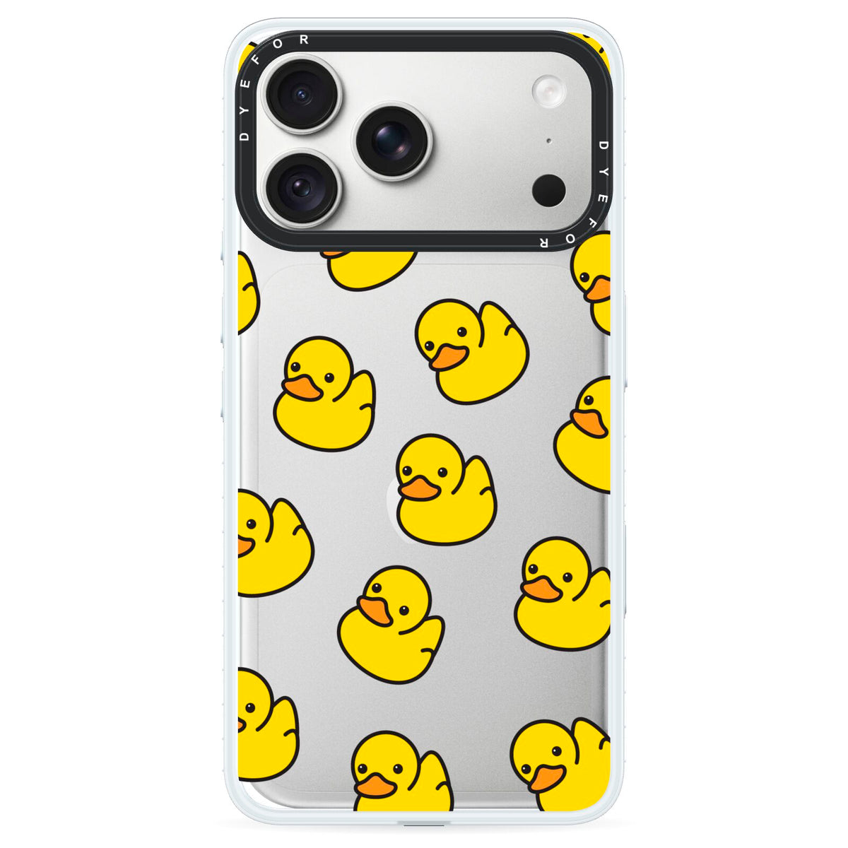 Bright Yellow Rubber Duck Pattern iPhone 18 Pro Max Black Impact Pre order Case on Silver phone