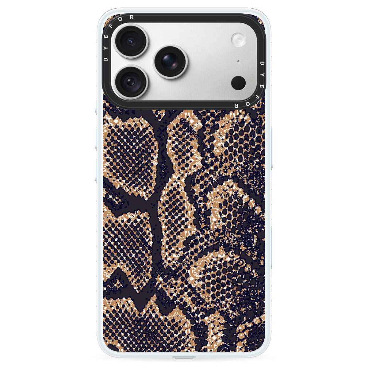 Brown Snakeskin iPhone 18 Pro Black Impact Pre order Case on Silver phone