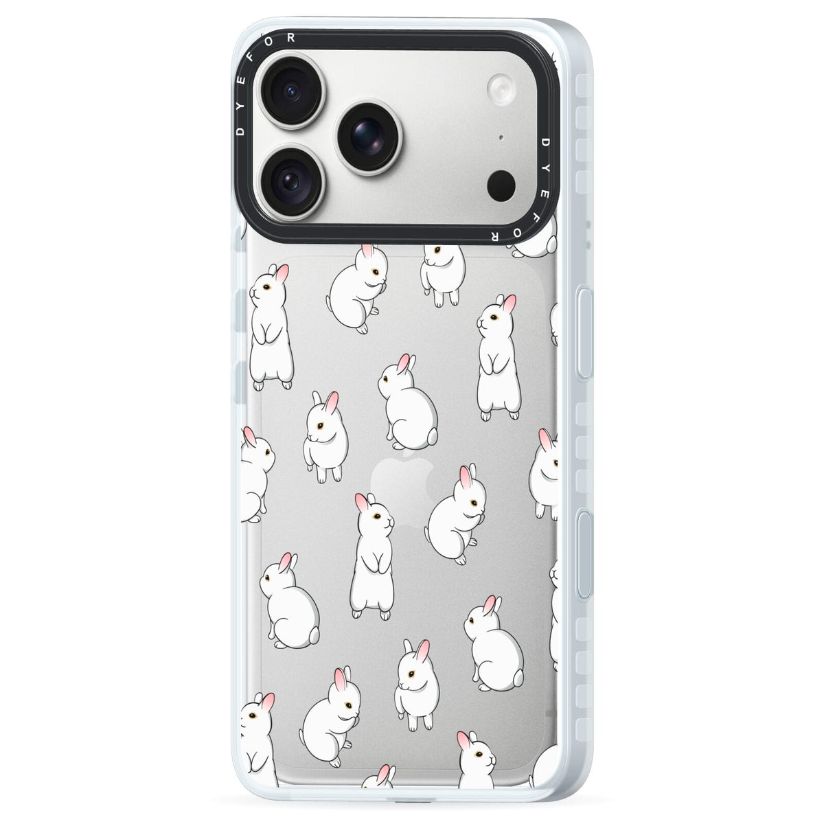 Bunny Rabbit iPhone 18 Pro Max Black Impact Pre order Case Side Angle on Silver phone