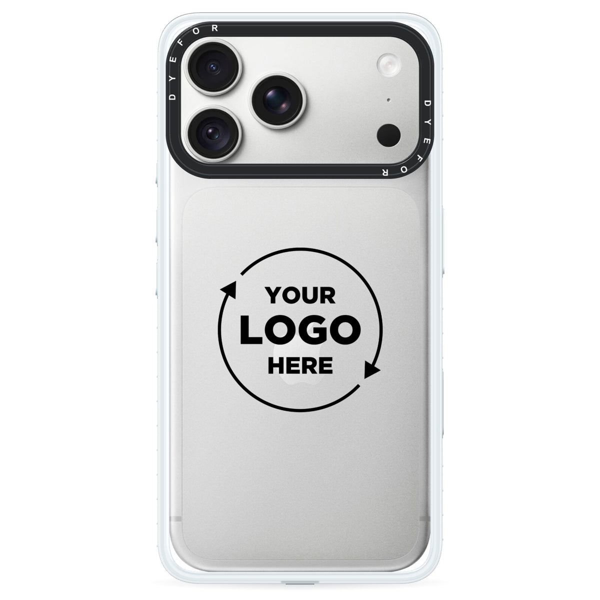Business Logo Custom iPhone 18 Pro Black Impact Pre order Case on Silver phone