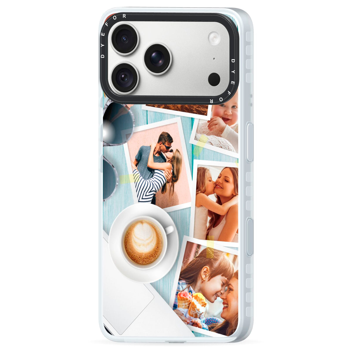 Cafe Scene Photo Montage Upload iPhone 18 Pro Max Black Impact Pre order Case Side Angle on Silver phone