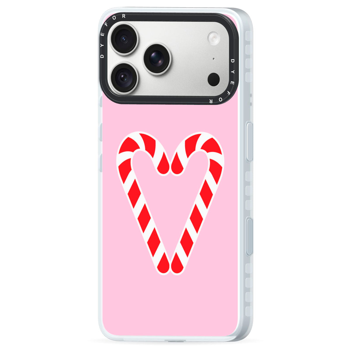 Candy Cane Heart iPhone 18 Pro Black Impact Pre order Case Side Angle on Silver phone