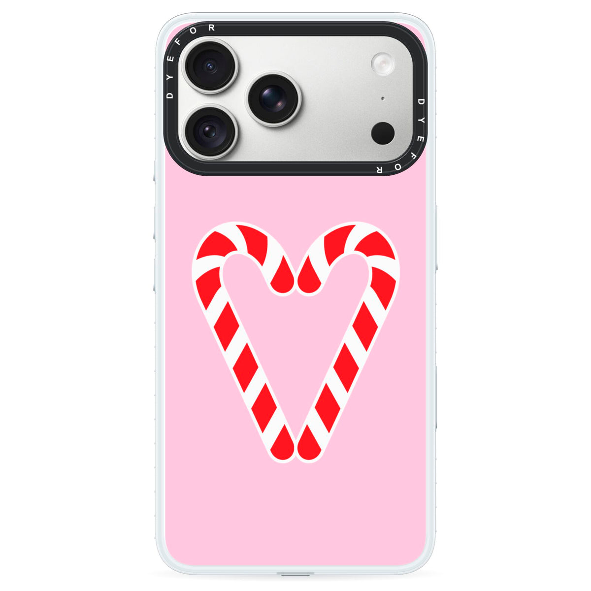 Candy Cane Heart iPhone 18 Pro Black Impact Pre order Case on Silver phone