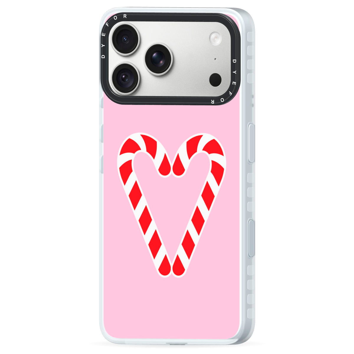Candy Cane Heart iPhone 18 Pro Max Black Impact Pre order Case Side Angle on Silver phone