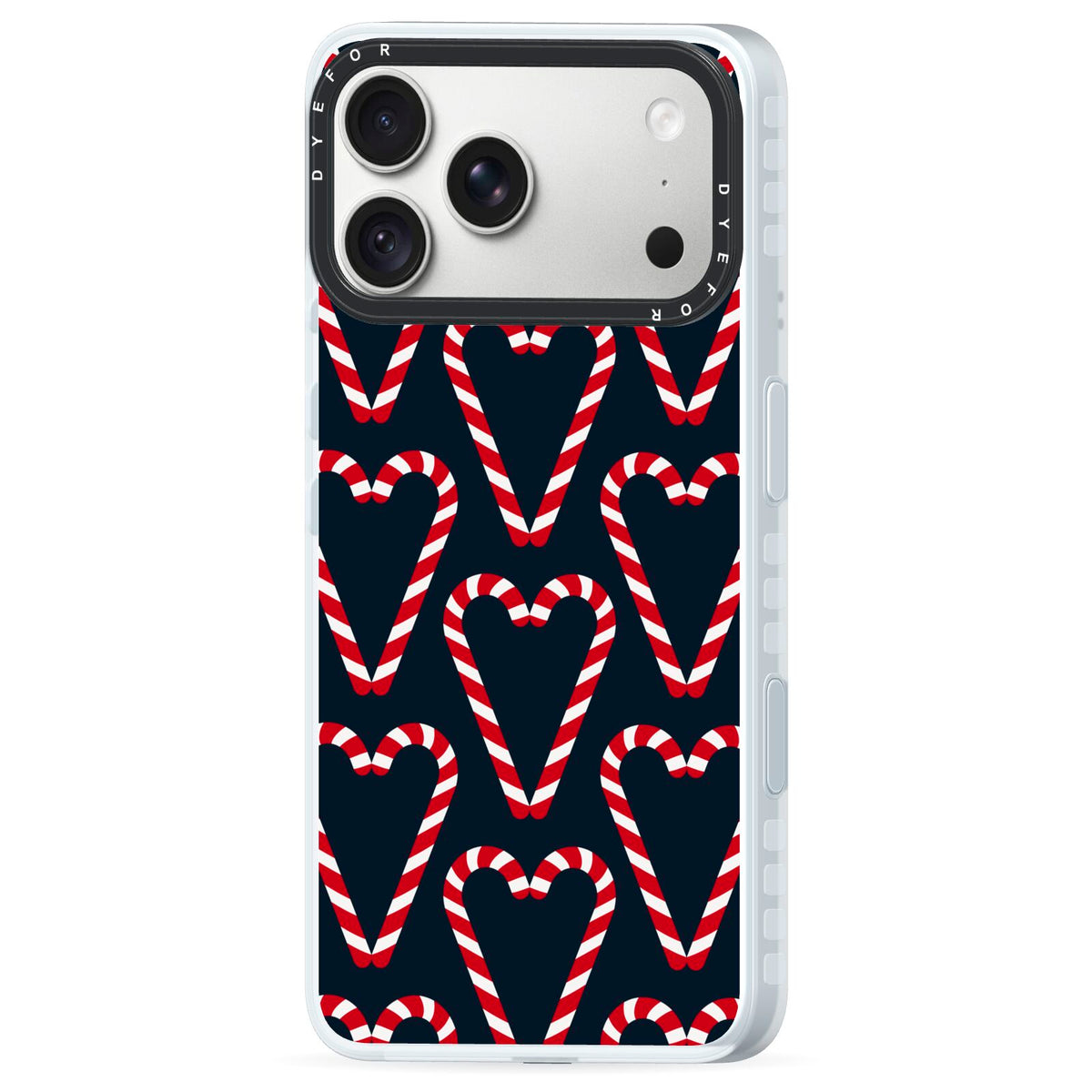 Candy Cane Pattern iPhone 18 Pro Black Impact Pre order Case Side Angle on Silver phone