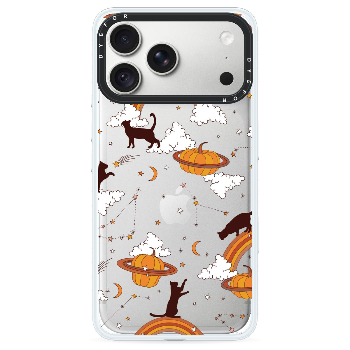 Cat Constellation iPhone 18 Pro Max Black Impact Pre order Case on Silver phone