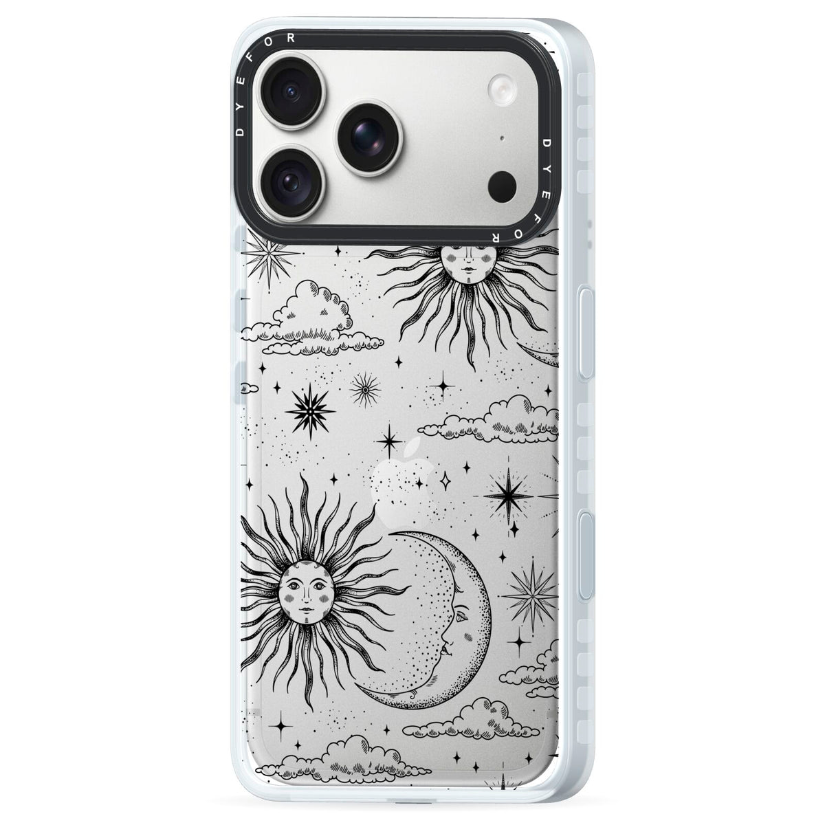 Celestial Suns Clouds iPhone 18 Pro Black Impact Pre order Case Side Angle on Silver phone