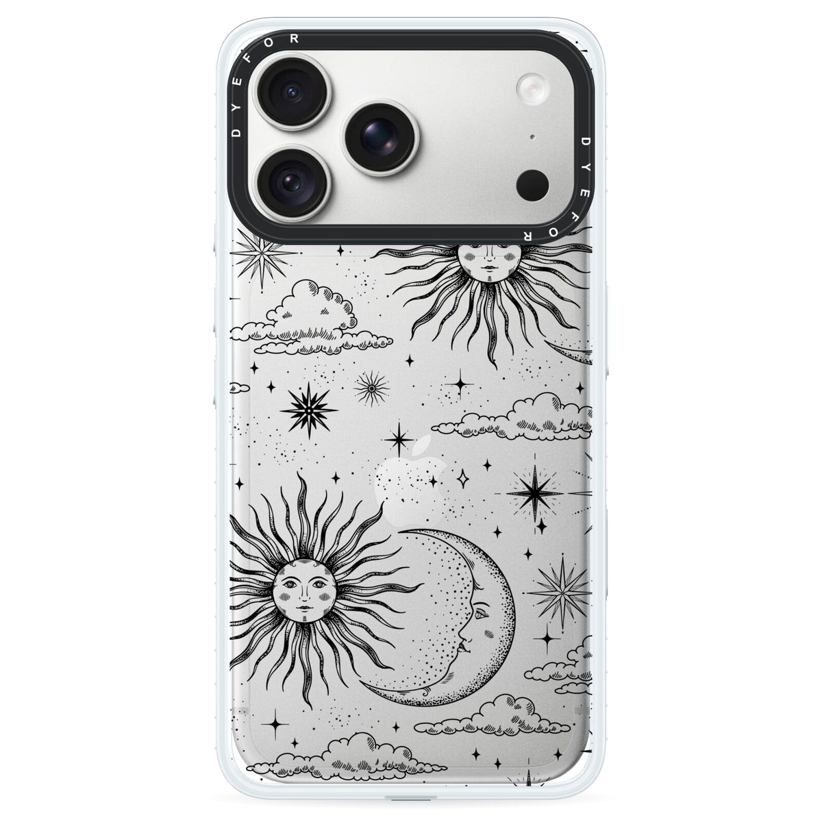Celestial Suns Clouds iPhone 18 Pro Black Impact Pre order Case on Silver phone