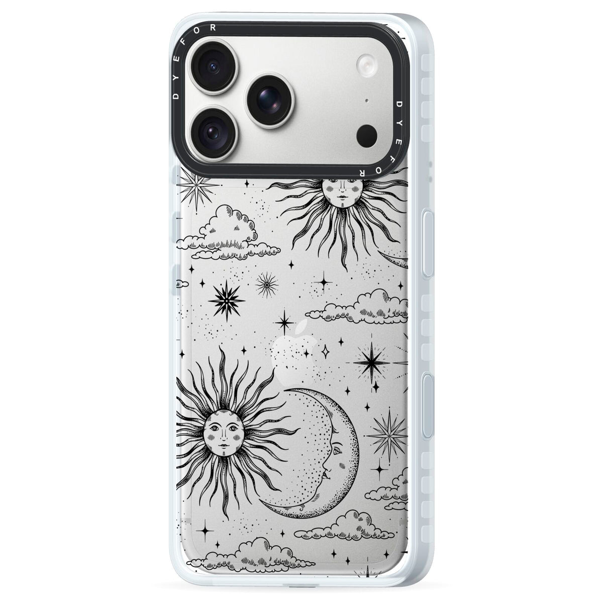 Celestial Suns Clouds iPhone 18 Pro Max Black Impact Pre order Case Side Angle on Silver phone