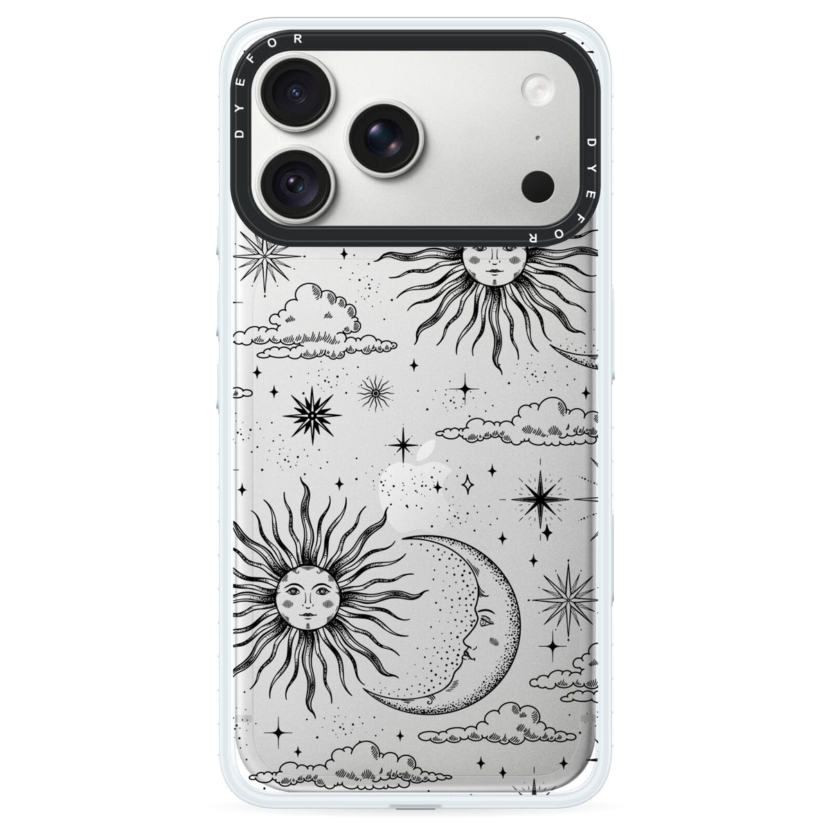 Celestial Suns Clouds iPhone 18 Pro Max Black Impact Pre order Case on Silver phone