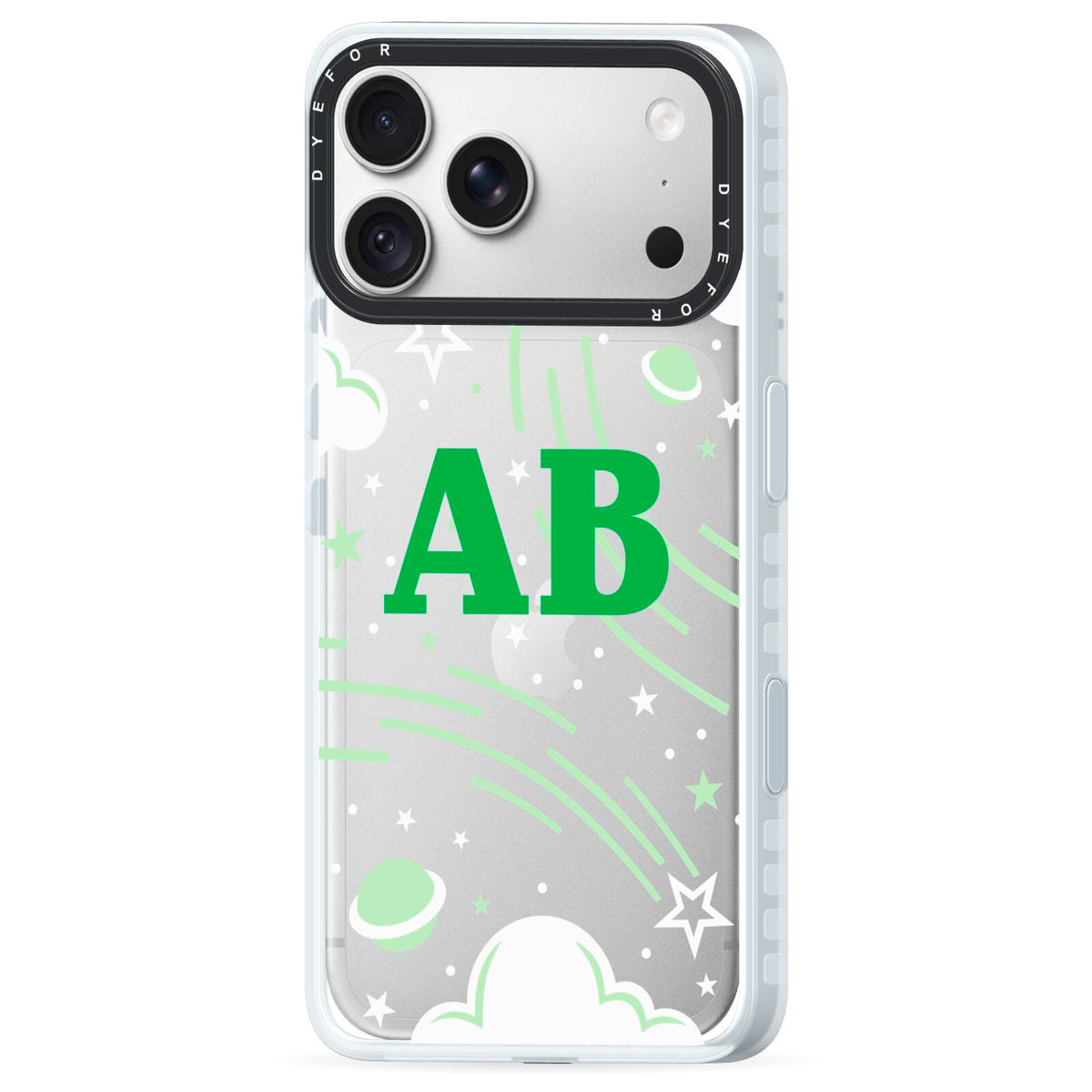Celestial iPhone 18 Pro Black Impact Pre order Case Side Angle on Silver phone