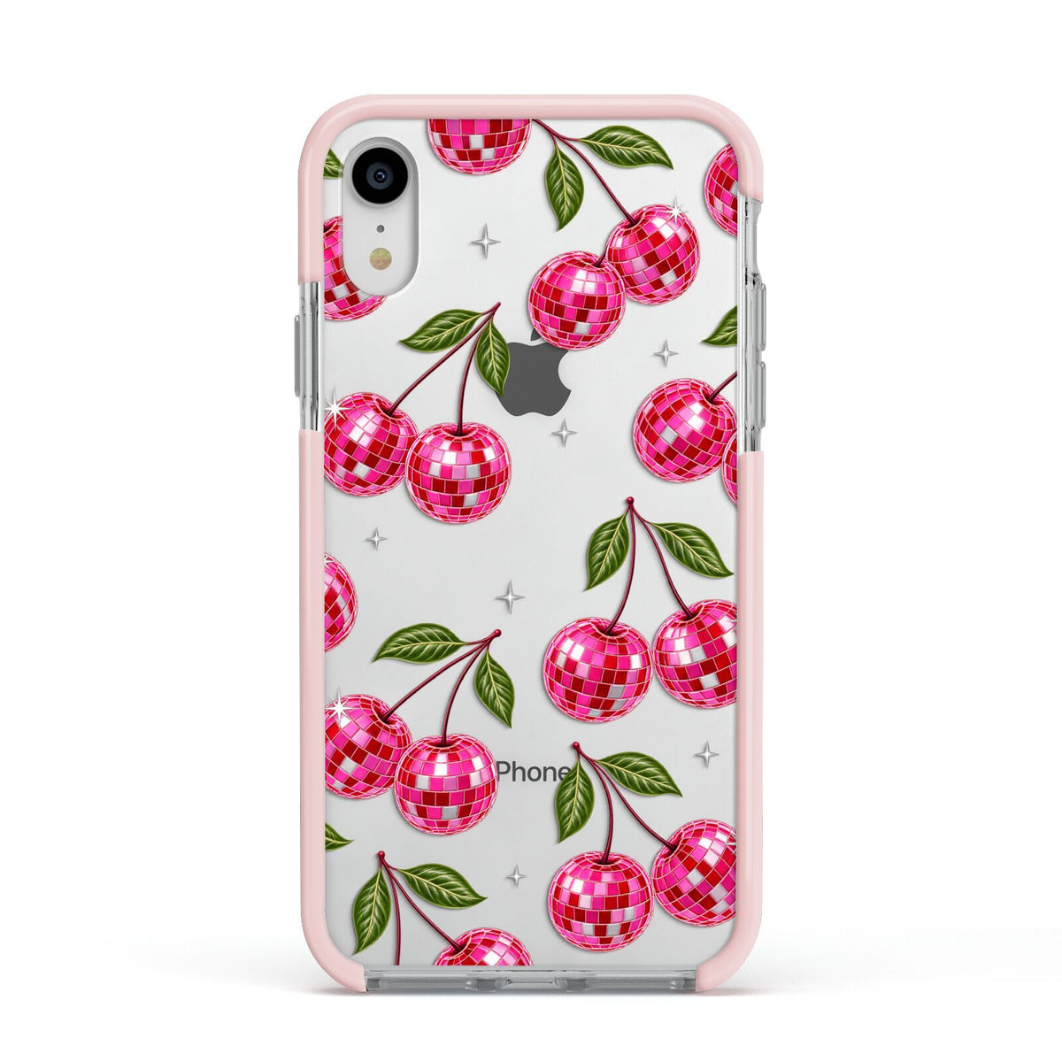 Cherry Afterparty Apple iPhone XR Impact Case Pink Edge on Silver Phone