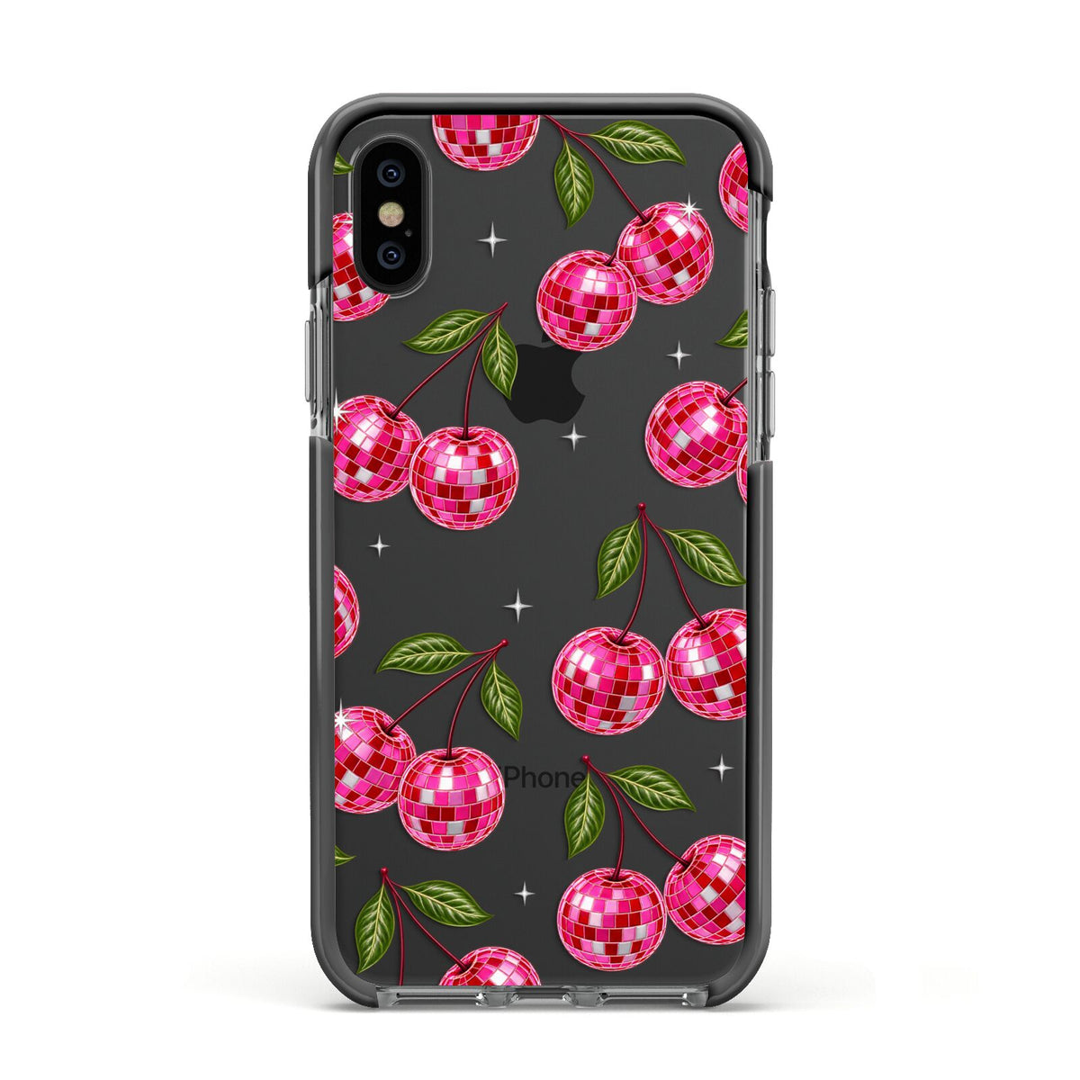 Cherry Afterparty Apple iPhone Xs Impact Case Black Edge on Black Phone