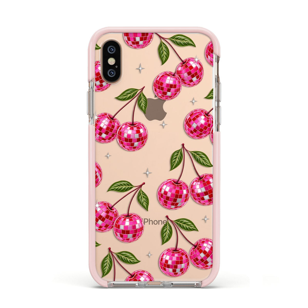 Cherry Afterparty Apple iPhone Xs Impact Case Pink Edge on Gold Phone