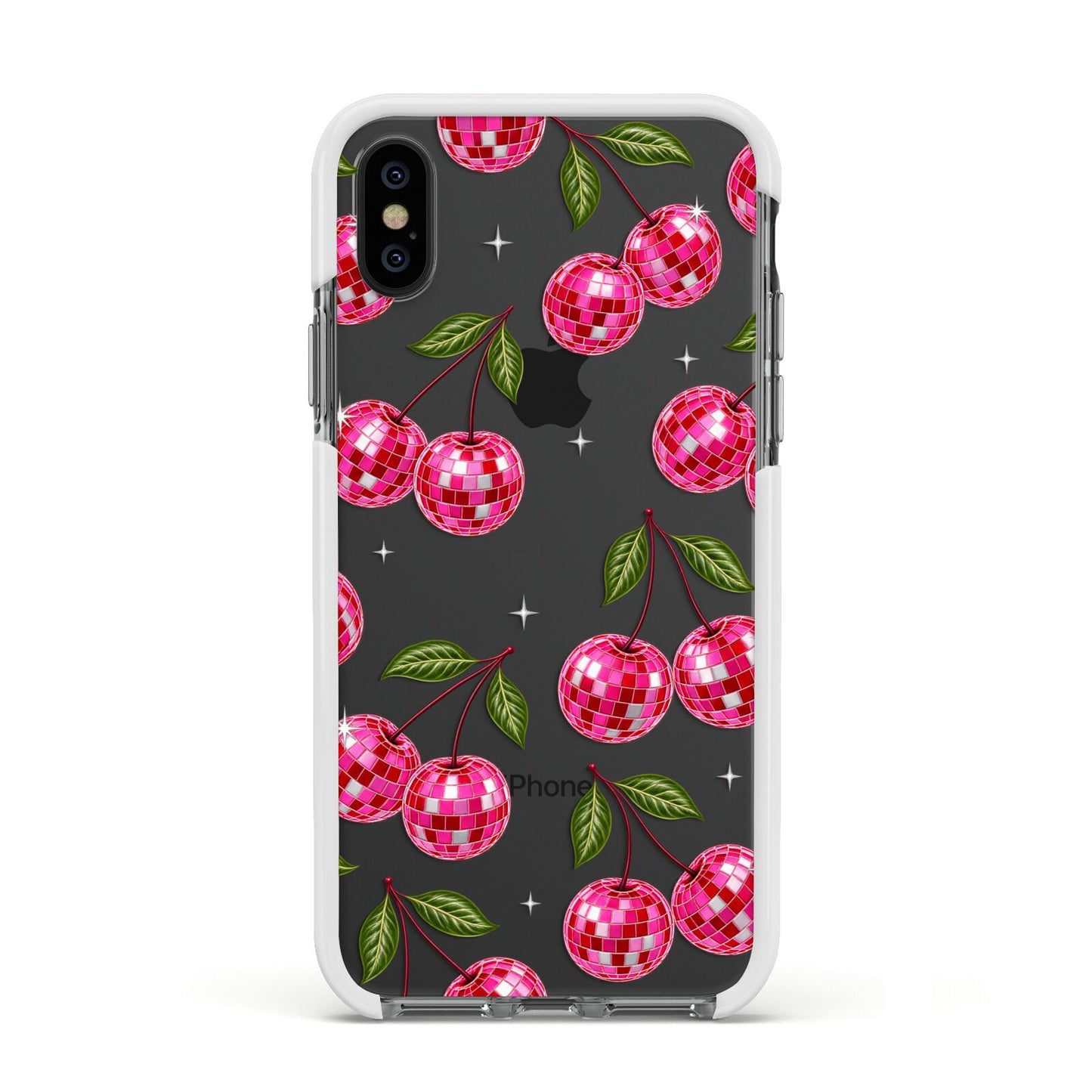 Cherry Afterparty Apple iPhone Xs Impact Case White Edge on Black Phone