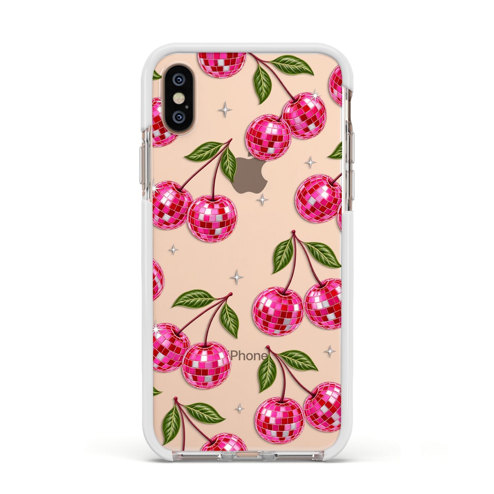 Cherry Afterparty Apple iPhone Xs Impact Case White Edge on Gold Phone