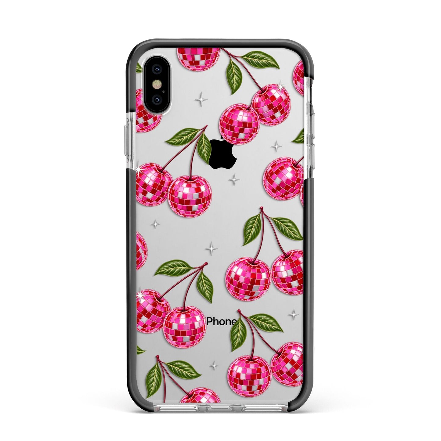 Cherry Afterparty Apple iPhone Xs Max Impact Case Black Edge on Silver Phone