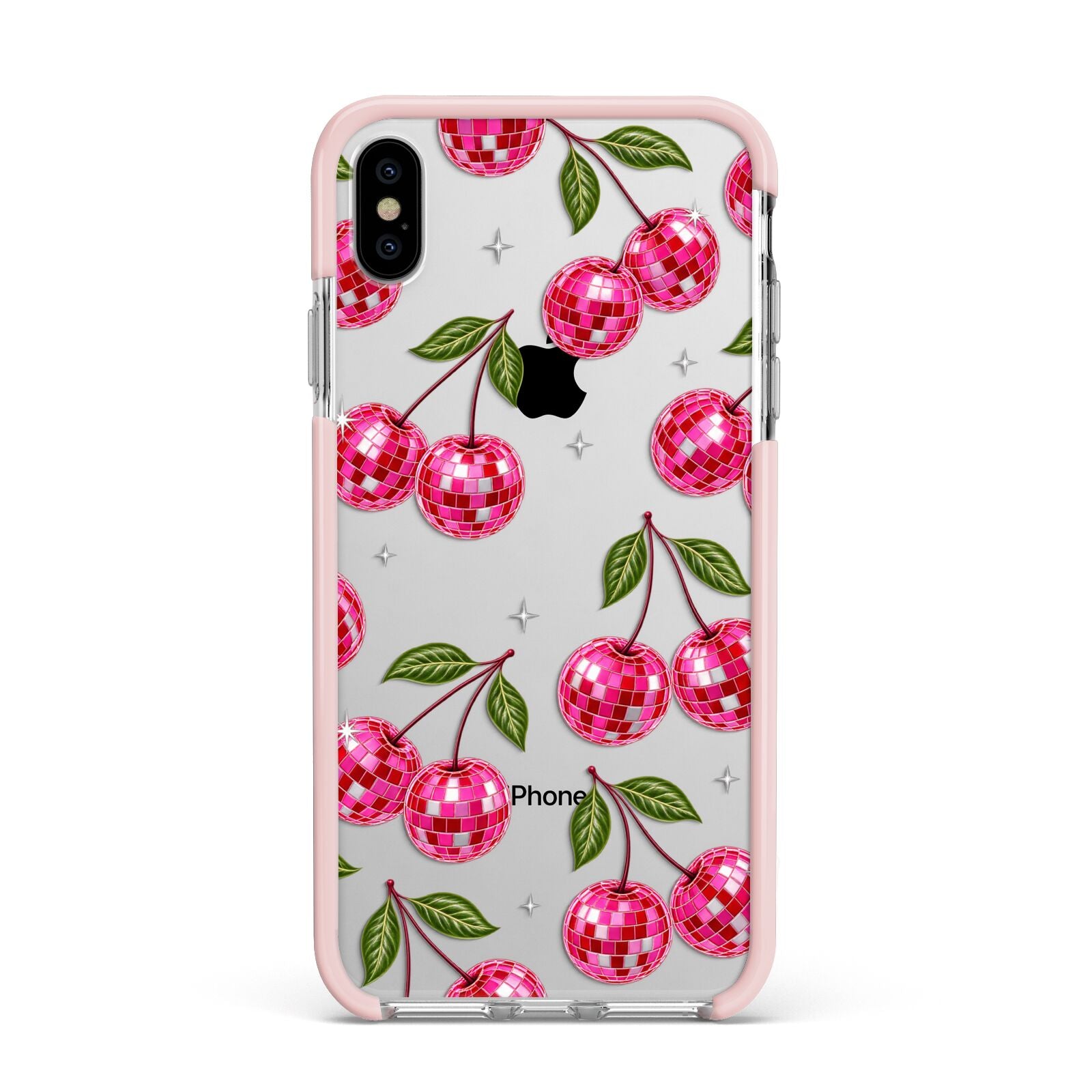 Cherry Afterparty Apple iPhone Xs Max Impact Case Pink Edge on Silver Phone