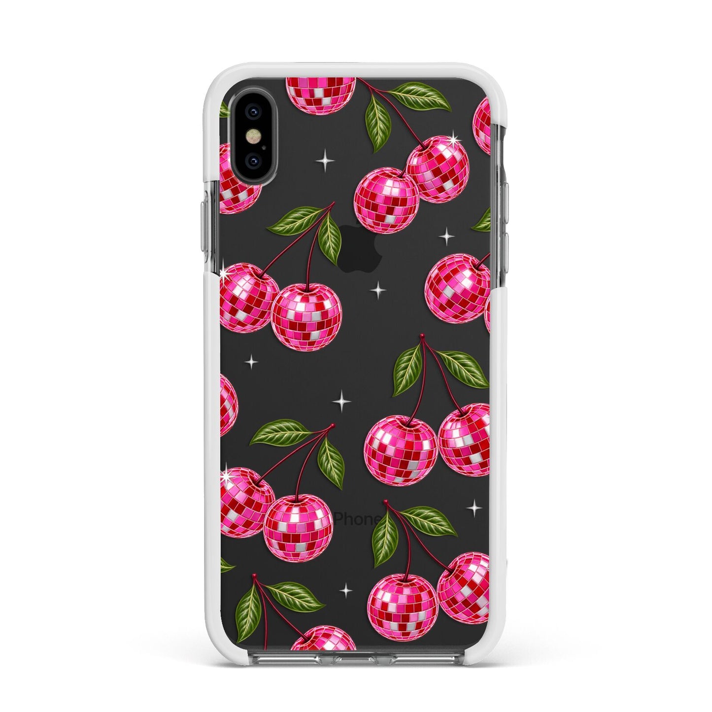Cherry Afterparty Apple iPhone Xs Max Impact Case White Edge on Black Phone