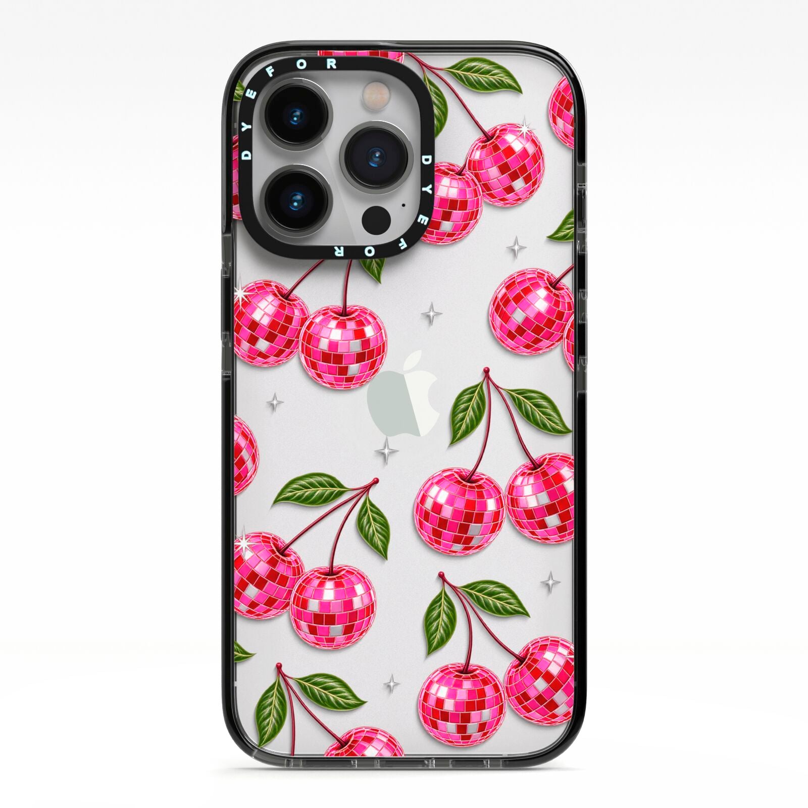 Cherry Afterparty iPhone 13 Pro Black Impact Case on Silver phone