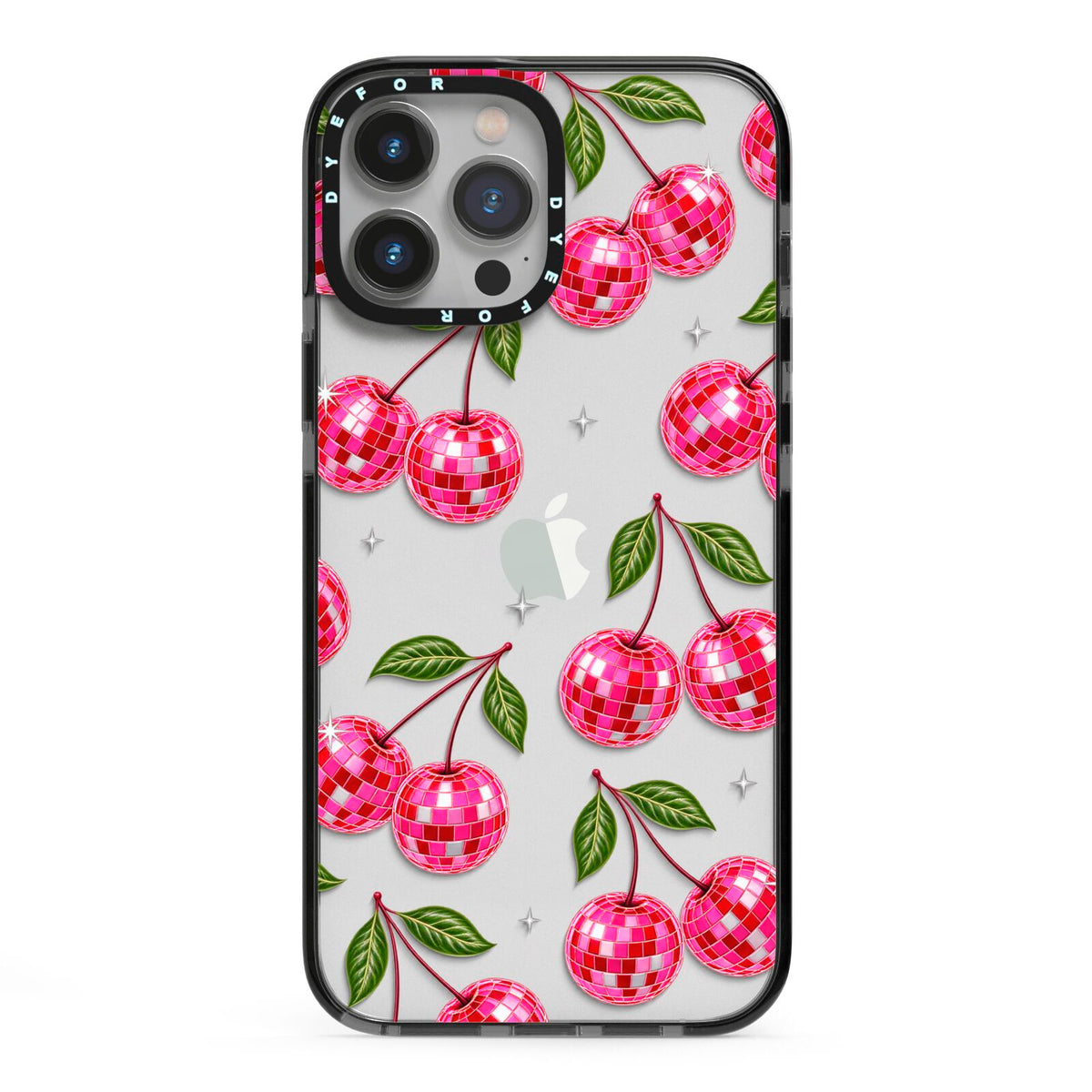 Cherry Afterparty iPhone 13 Pro Max Black Impact Case on Silver phone