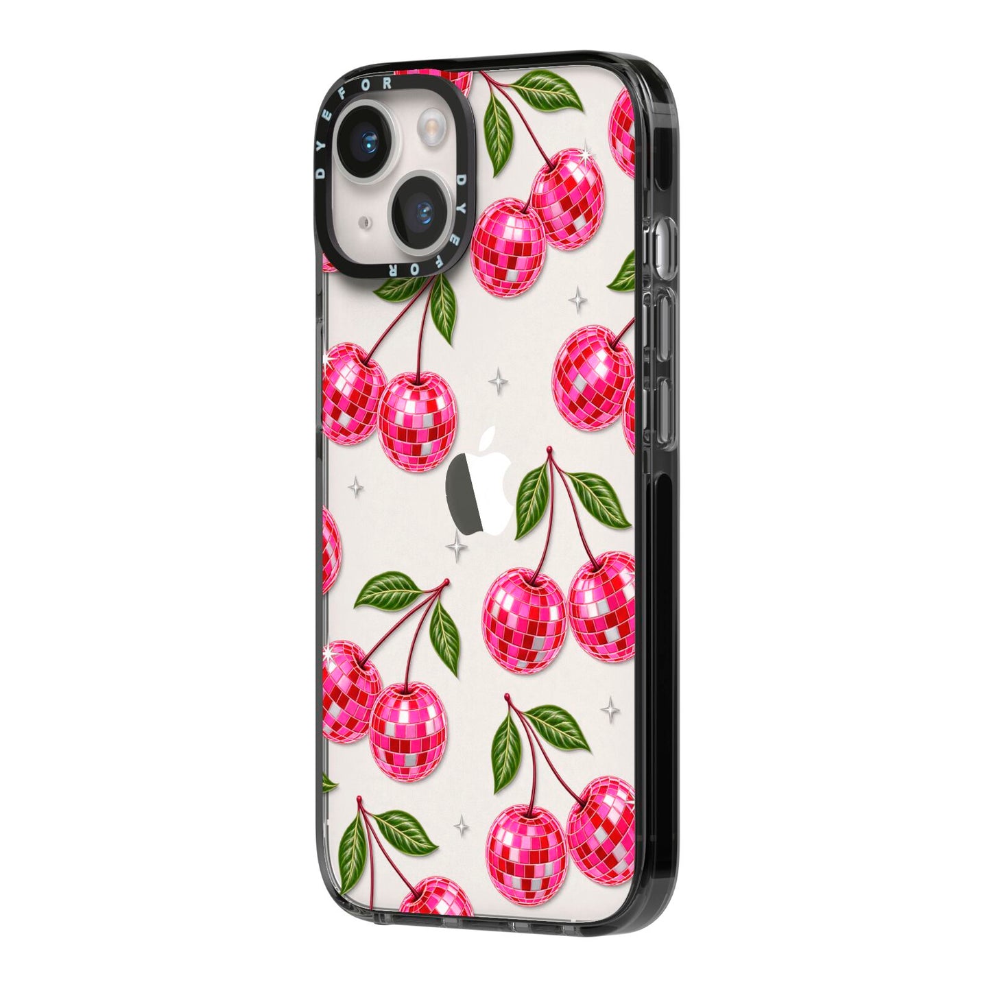 Cherry Afterparty iPhone 14 Black Impact Case Side Angle on Silver phone