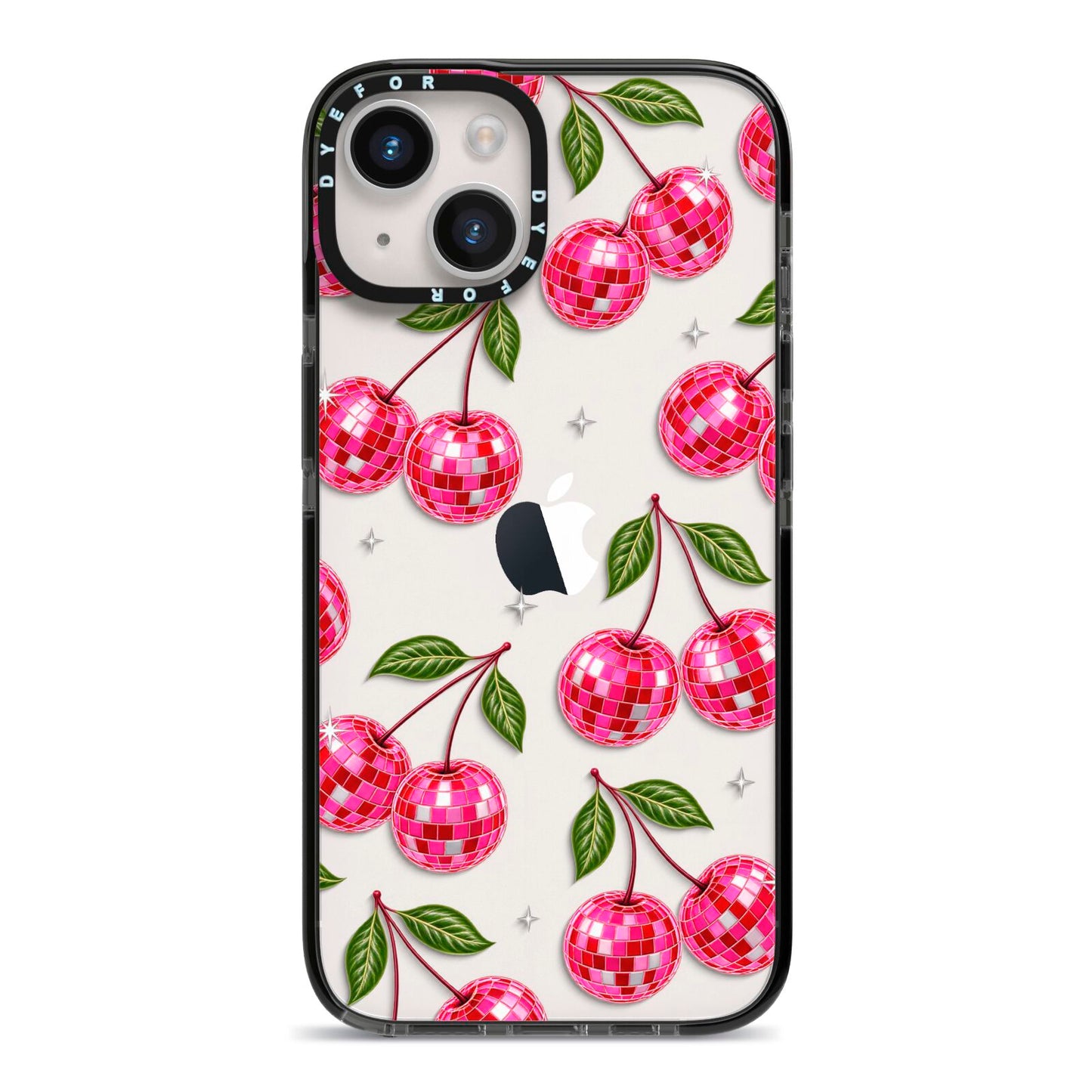 Cherry Afterparty iPhone 14 Black Impact Case on Silver phone