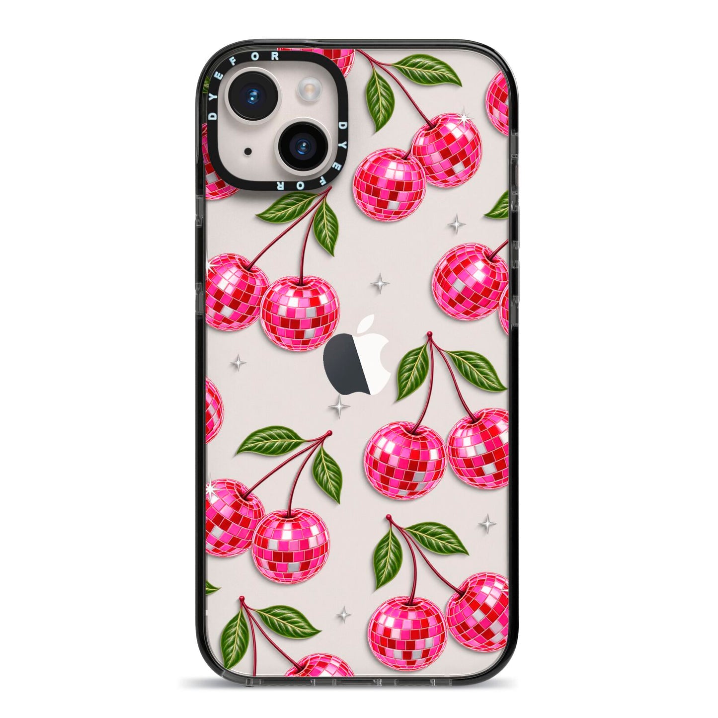 Cherry Afterparty iPhone 14 Plus Black Impact Case on Silver phone