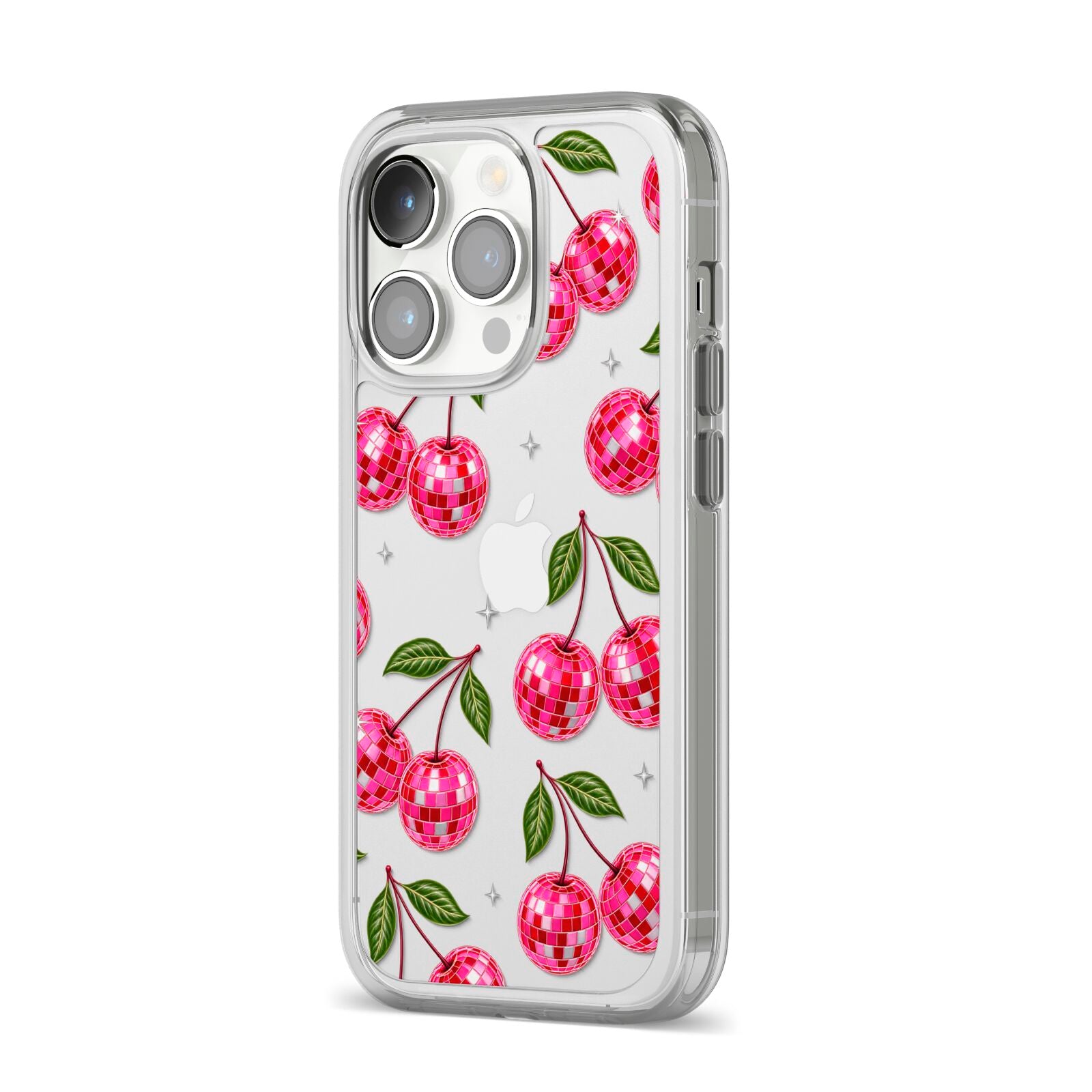 Cherry Afterparty iPhone 14 Pro Clear Tough Case Silver Angled Image
