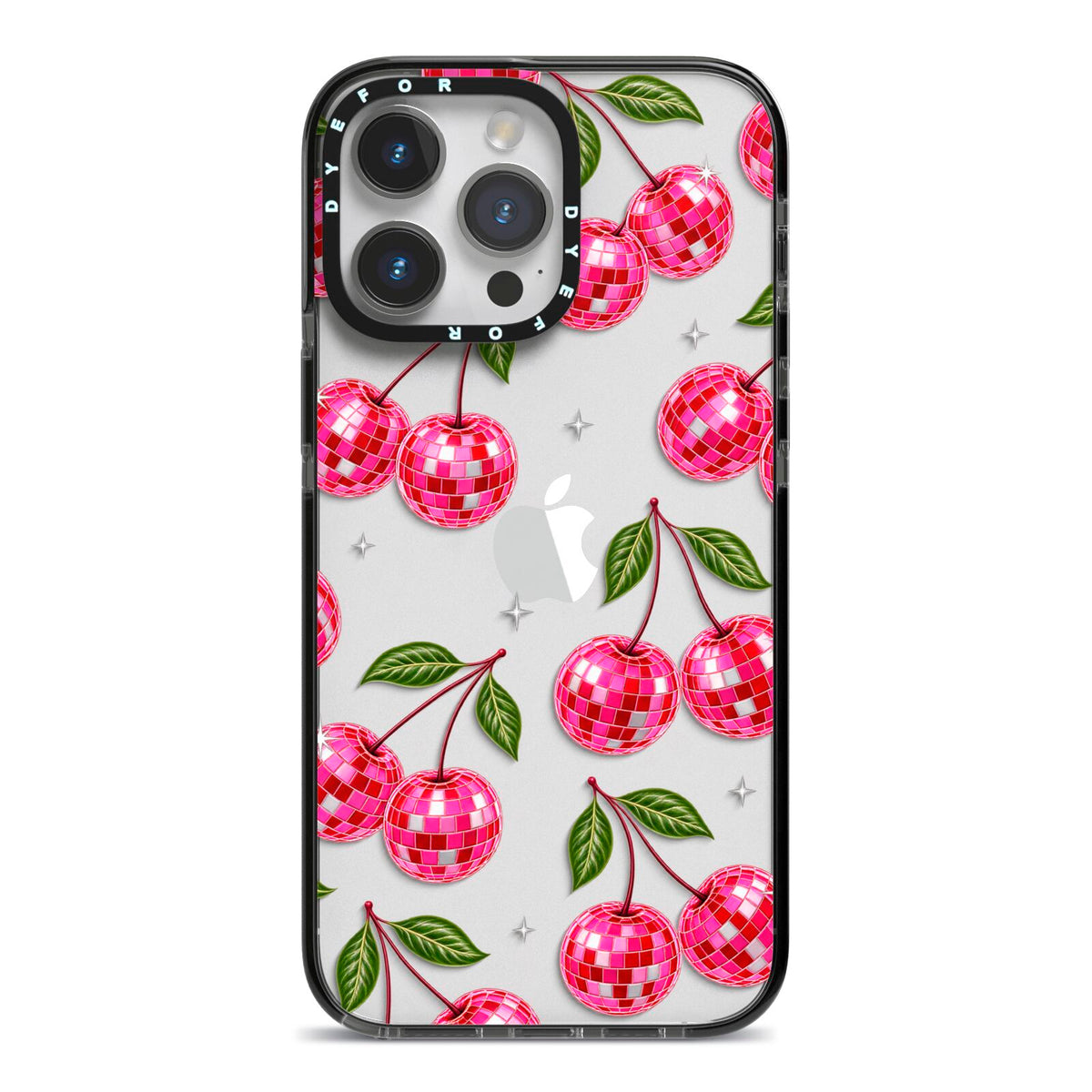 Cherry Afterparty iPhone 14 Pro Max Black Impact Case on Silver phone
