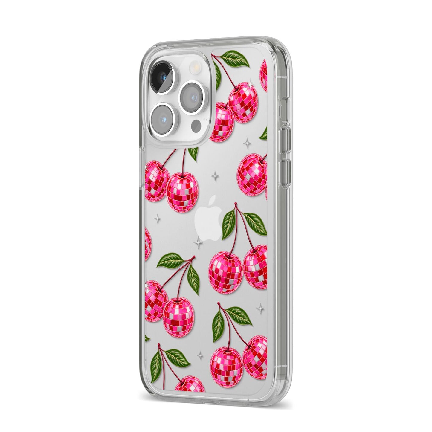 Cherry Afterparty iPhone 14 Pro Max Clear Tough Case Silver Angled Image