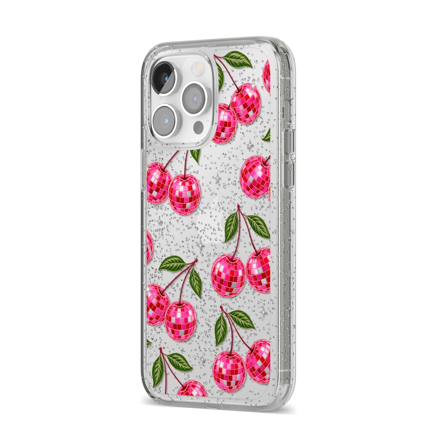 Cherry Afterparty iPhone 14 Pro Max Glitter Tough Case Silver Angled Image