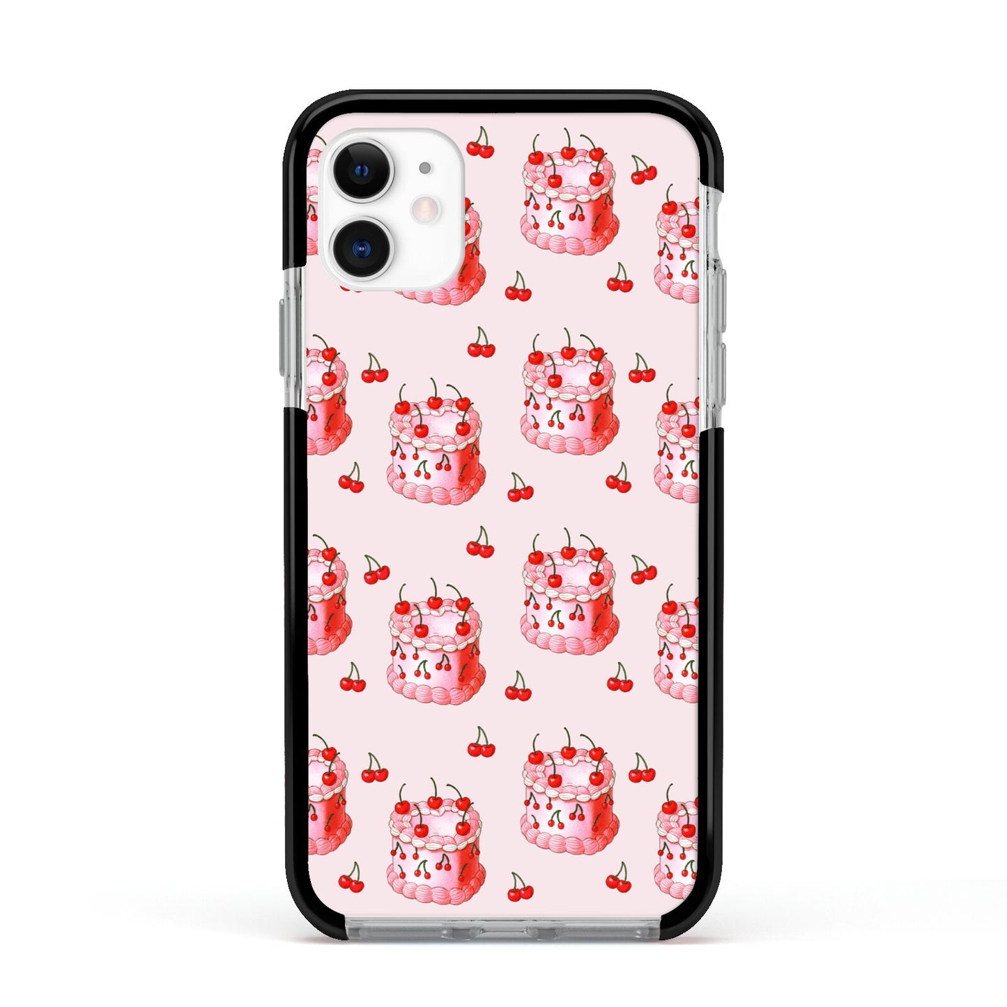Cherry Cake Party Apple iPhone 11 in White with Black Impact Case