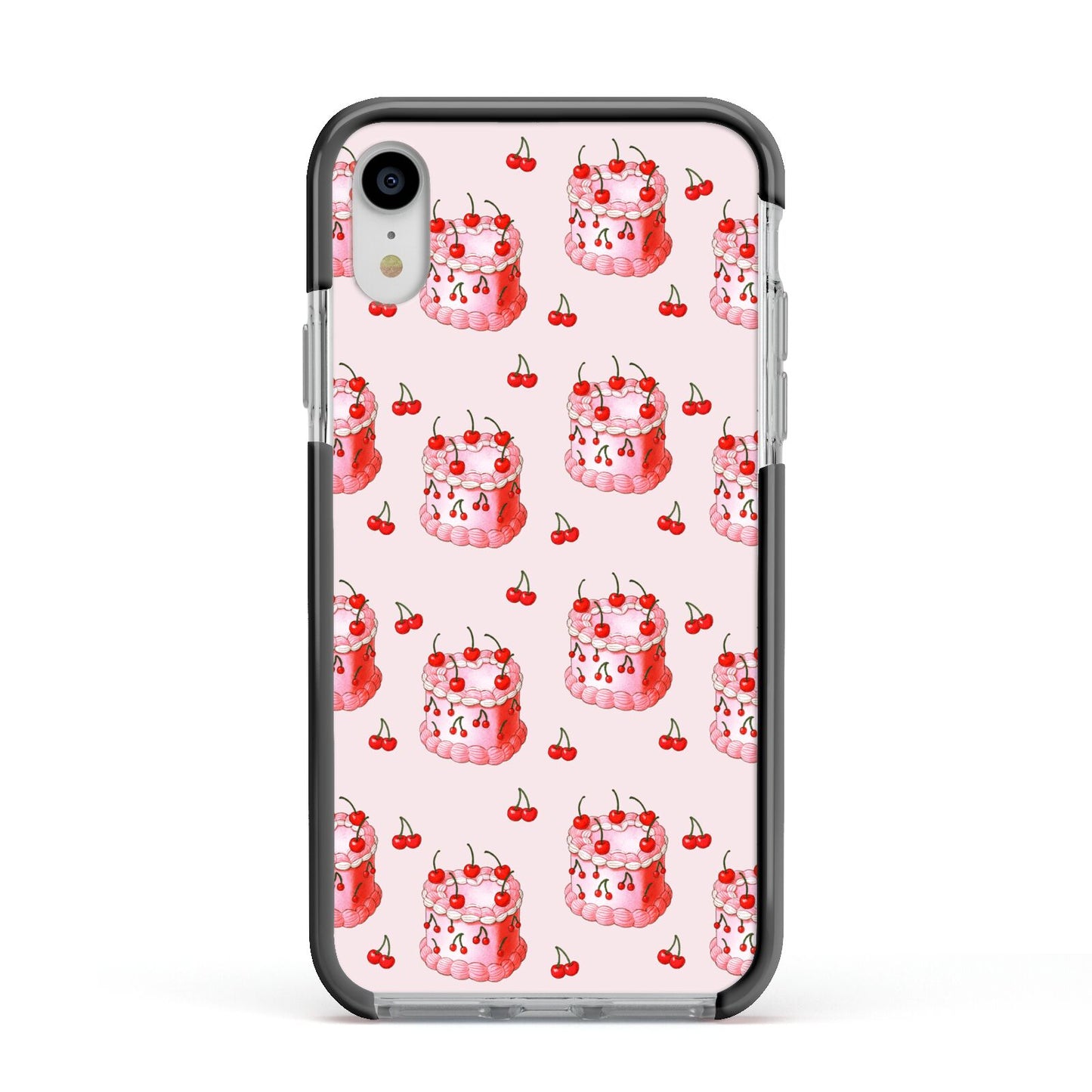 Cherry Cake Party Apple iPhone XR Impact Case Black Edge on Silver Phone