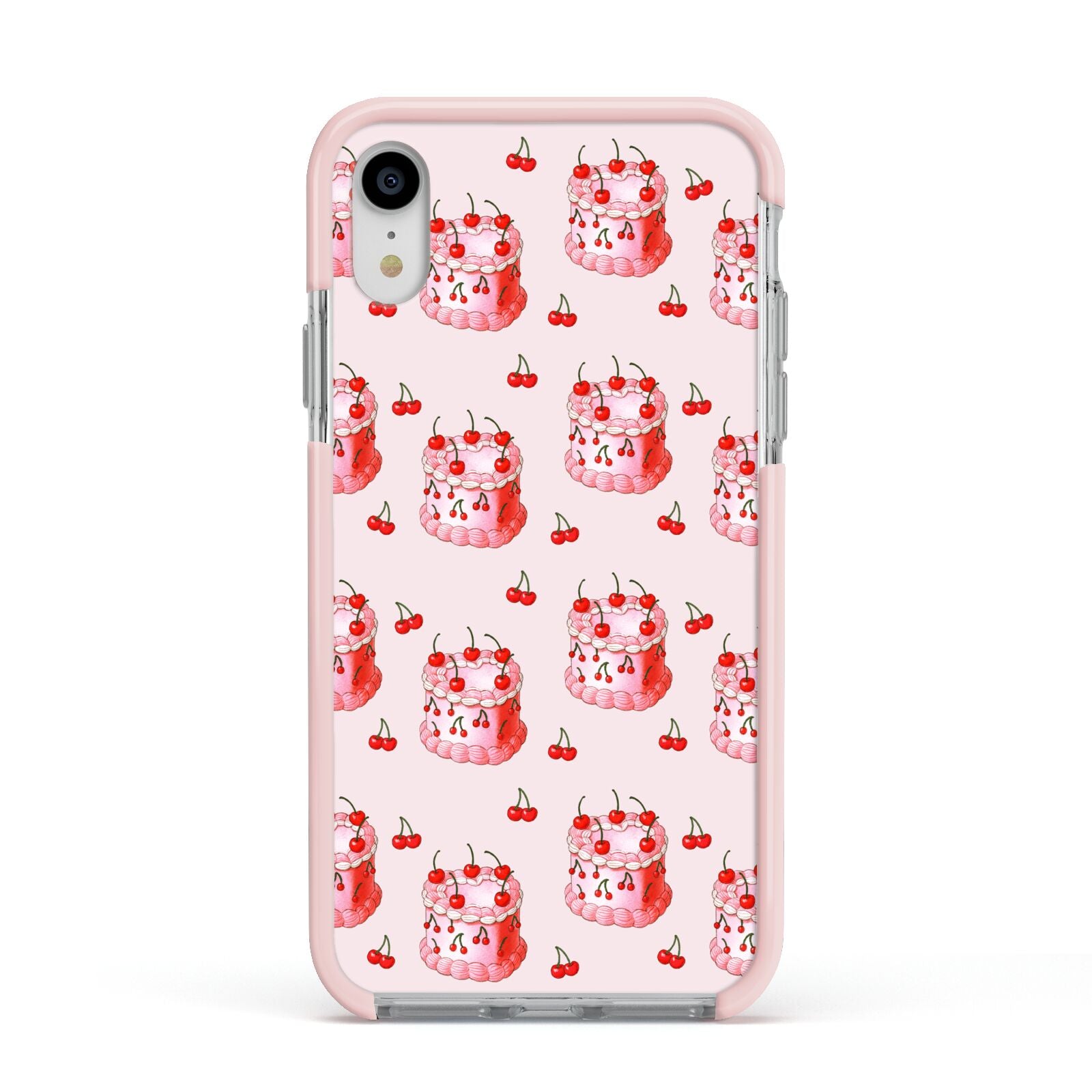 Cherry Cake Party Apple iPhone XR Impact Case Pink Edge on Silver Phone