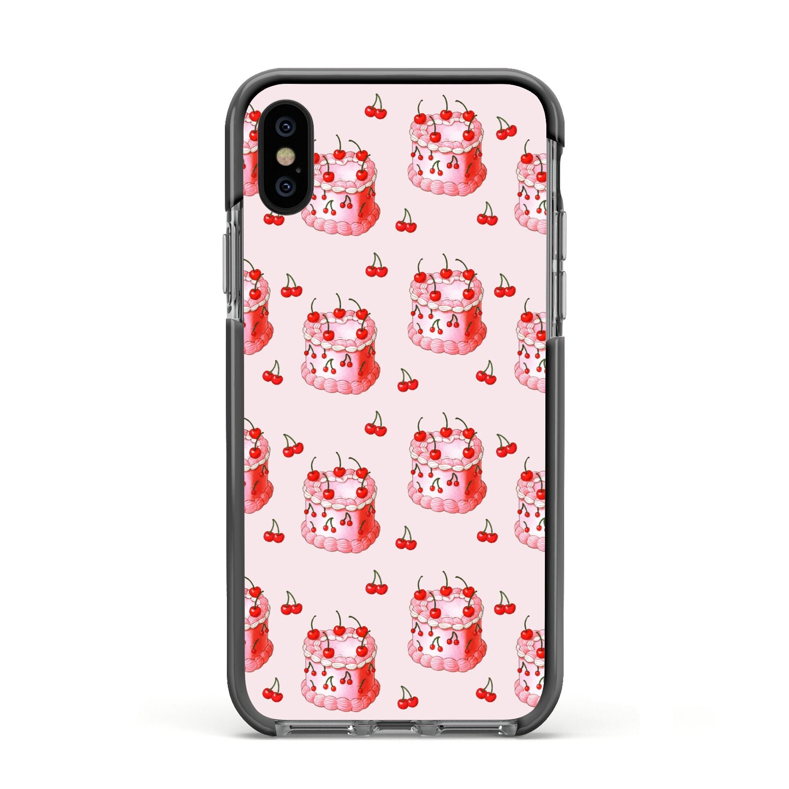 Cherry Cake Party Apple iPhone Xs Impact Case Black Edge on Black Phone