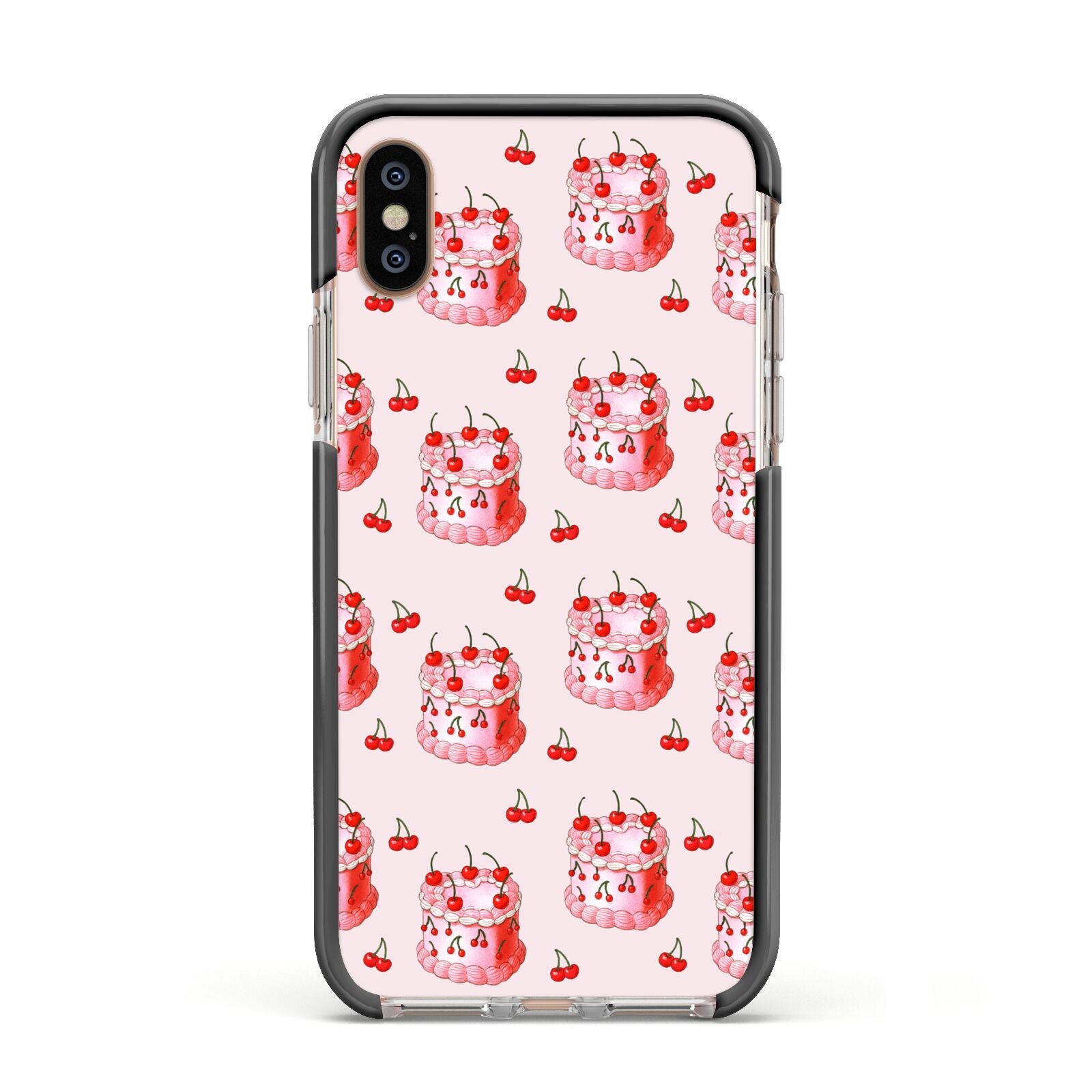 Cherry Cake Party Apple iPhone Xs Impact Case Black Edge on Gold Phone