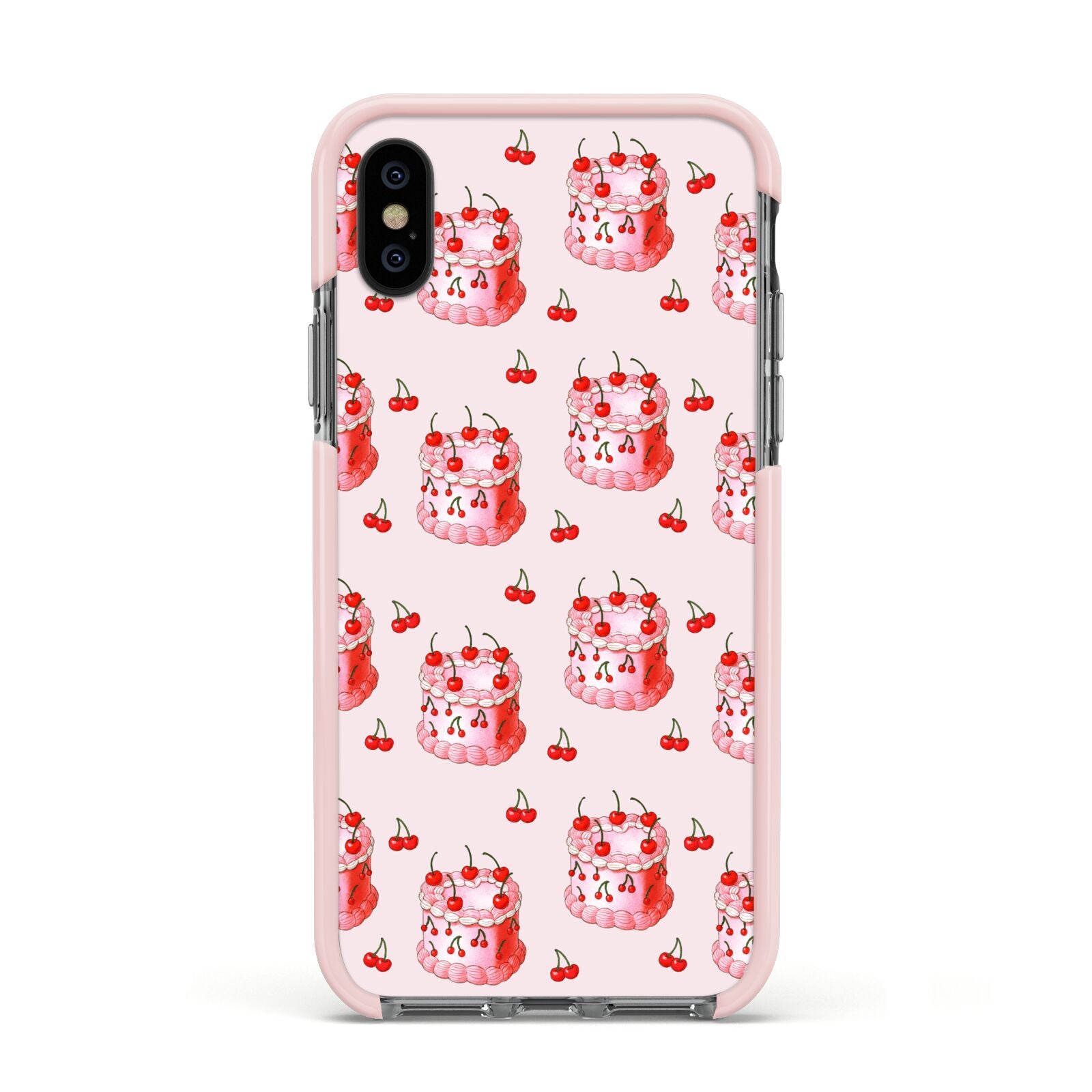 Cherry Cake Party Apple iPhone Xs Impact Case Pink Edge on Black Phone
